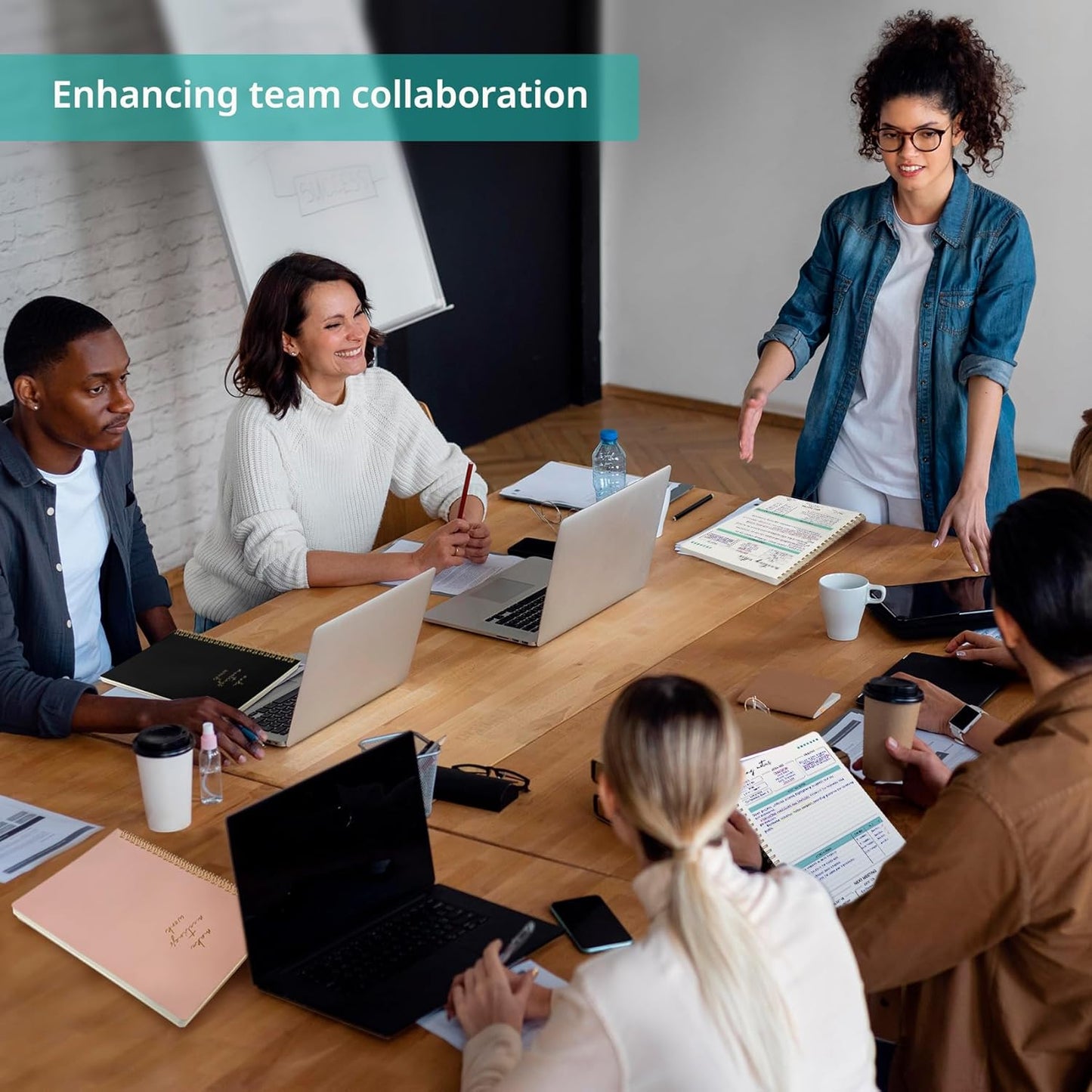 Taja Meeting Notebook for Work Organization - Work notebook with action items, Meeting Minutes Planner Notebook, Perfect Office Supplies for Men & Women - Black