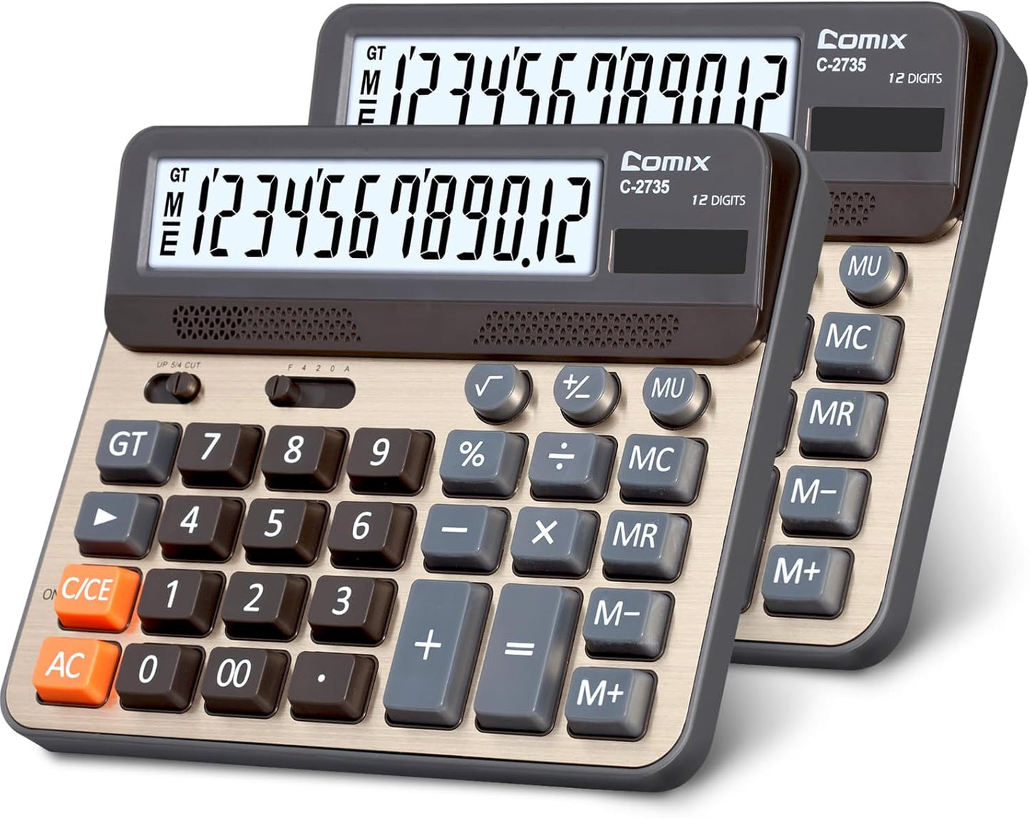 Comix Desktop Calculator, Large Computer Keys, 12 Digits Display, Champaign Gold Color Panel, C-2735, 2-Pack