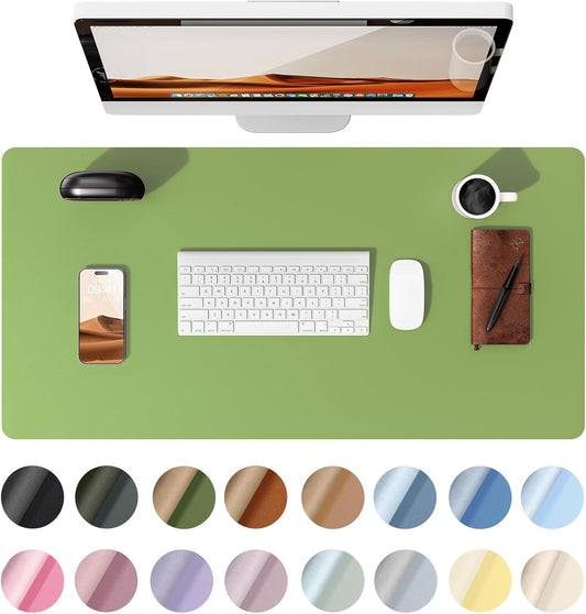 YSAGi Leather Desk Protector, Office Mat, Large Mouse Mat, Non-Slip PU Leather Blotter, Laptop Pad, Waterproof Writing Pad for Office and Home (Leaf Green, 23.6" x 13.8")
