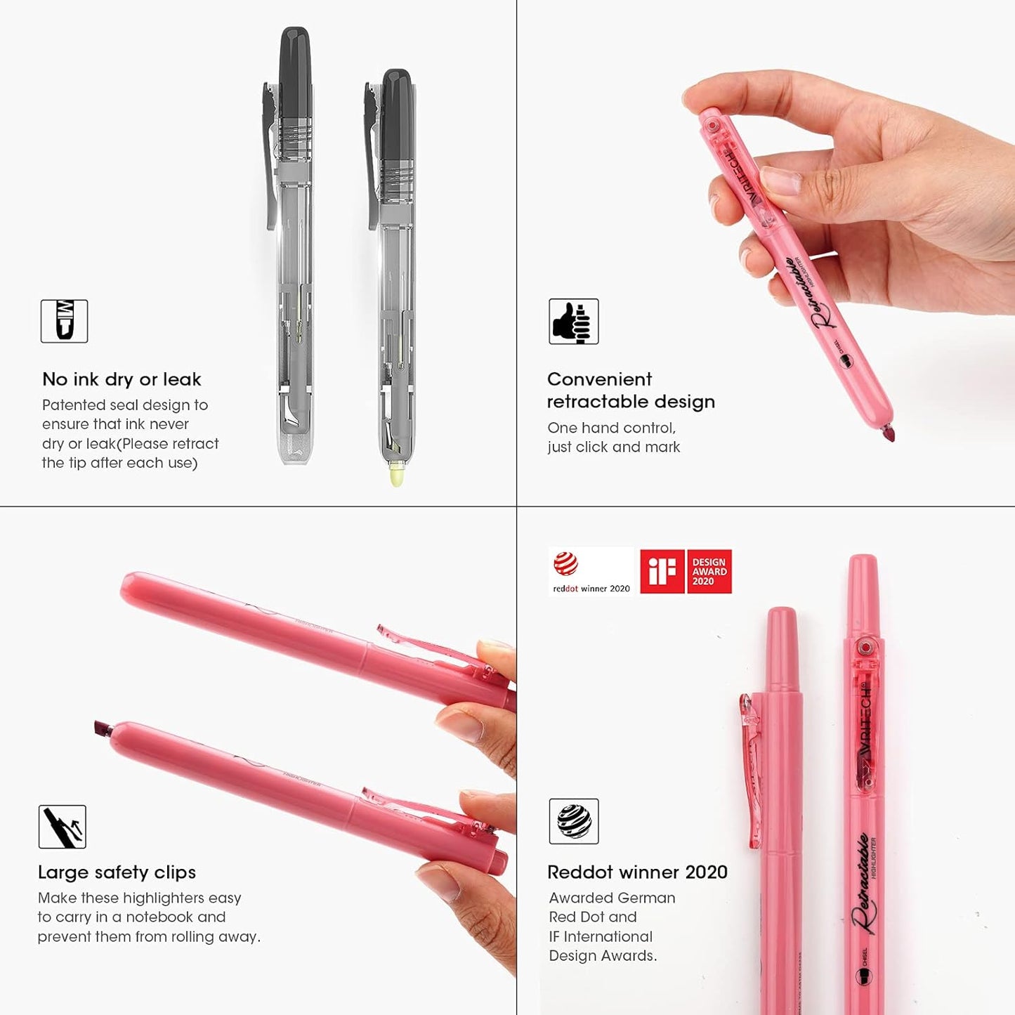 WRITECH Retractable Highlighters Assorted Colors: Chisel Tip Click Aesthetic Highlighter Marker Pens Pack Multi Colored Ink No Bleed Smear for Highlighting Journaling (24ct Mild+Vintage+Neon+Pastel)