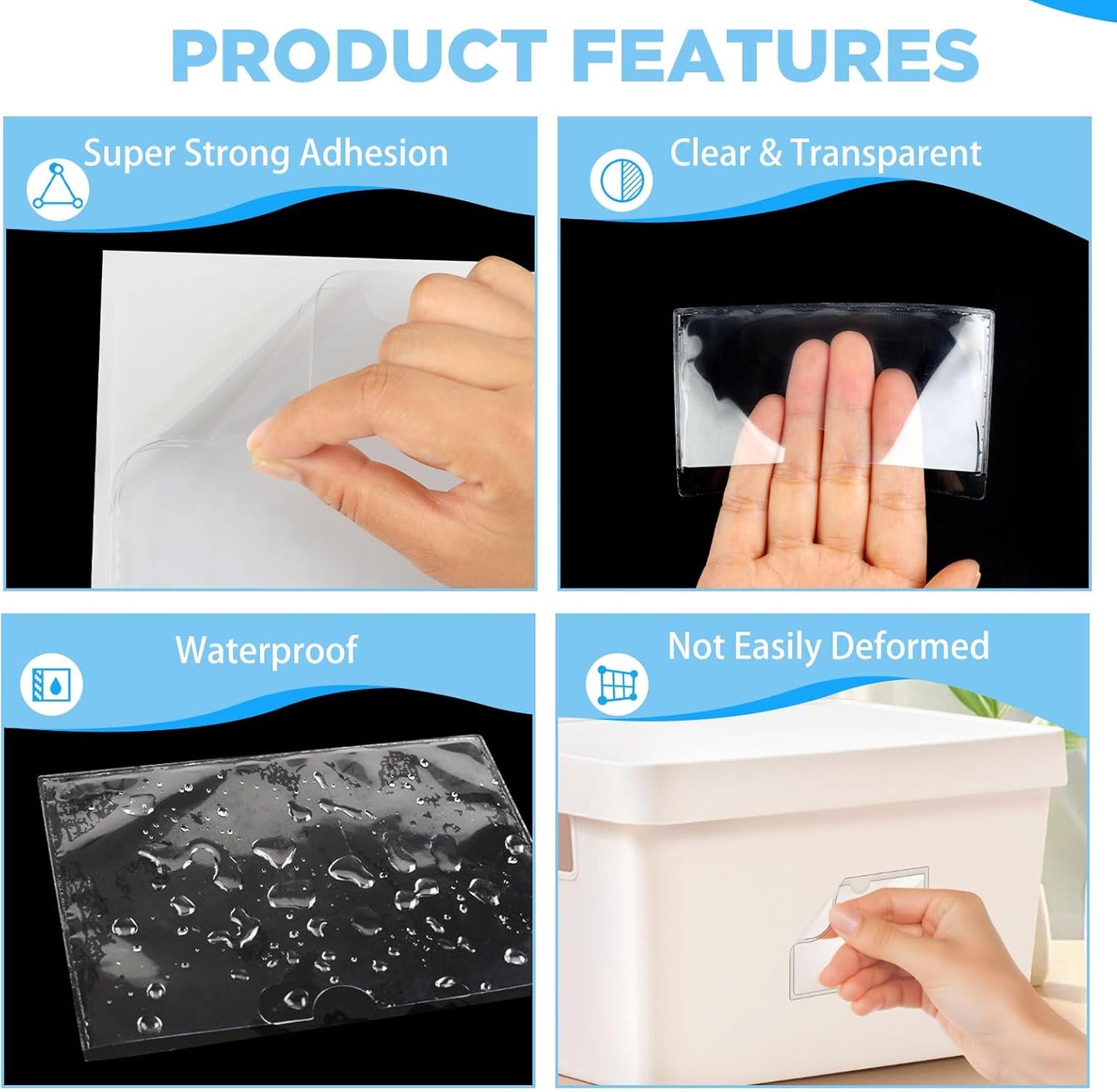 56 Pack Clear Self-Adhesive Pockets, 1.9" x 3.8" Index Card Pockets With Top Open Loading, PVC Label Holders for Organizing storage bins, Library Card, Drawer, and Protecting Your Cards