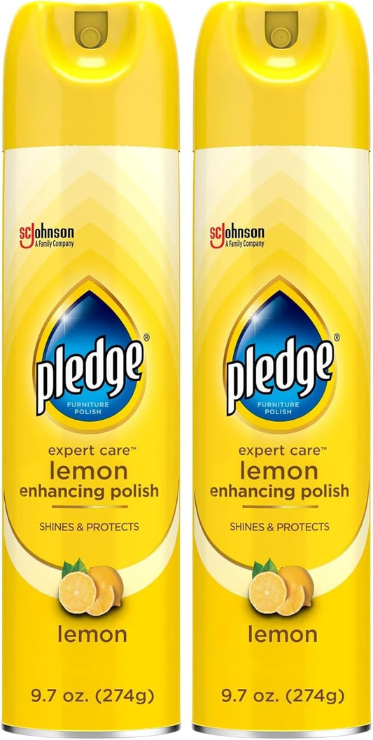 Pledge Multisurface Furniture Polish Spray, Works on Wood, Granite, and Leather, Shines and Protects, Lemon, 9.7 oz (Pack of 2)