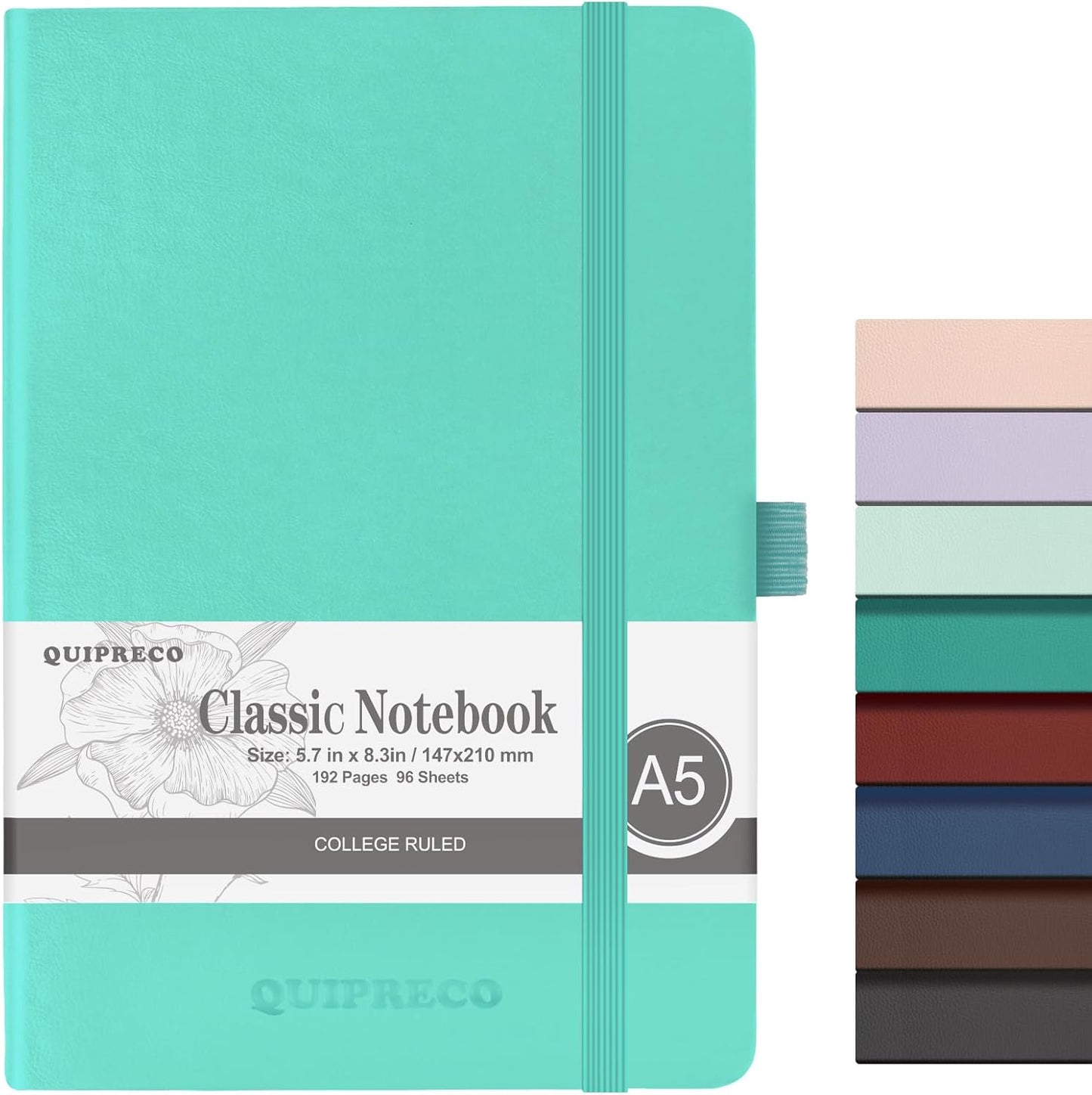 Lined Hardcover Journal Notebook, A5 192 Pages 100Gsm Thick Paper College Ruled for School,Note Taking,Work,Diary，5.7''*8.3'',Light Green