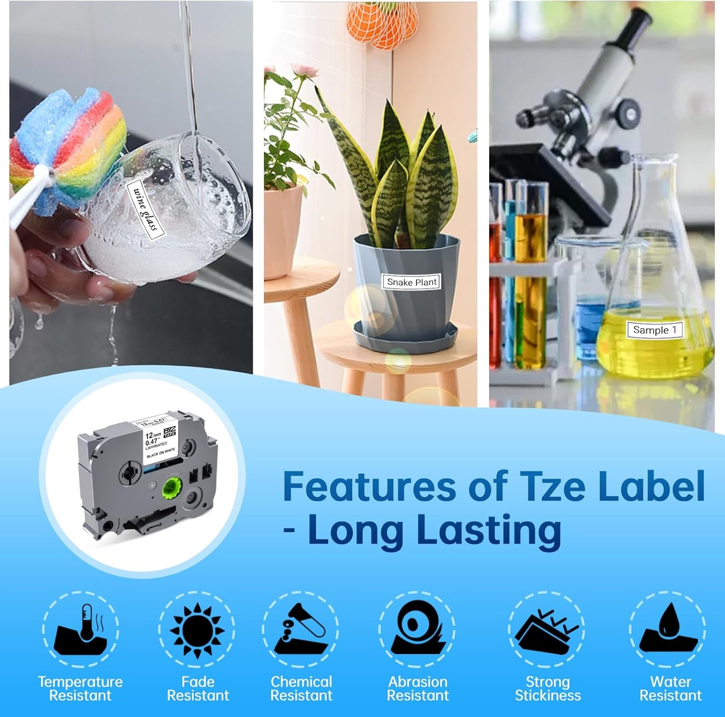 4Pk Tze-231 Label Maker Tapes Replacement for Brother P Touch Label Tape 12mm 0.47 Laminated White TZe231/TZe-231 for Brother PT-D210 D400 H103W H110 1280 1290 1880 2040, Black on White