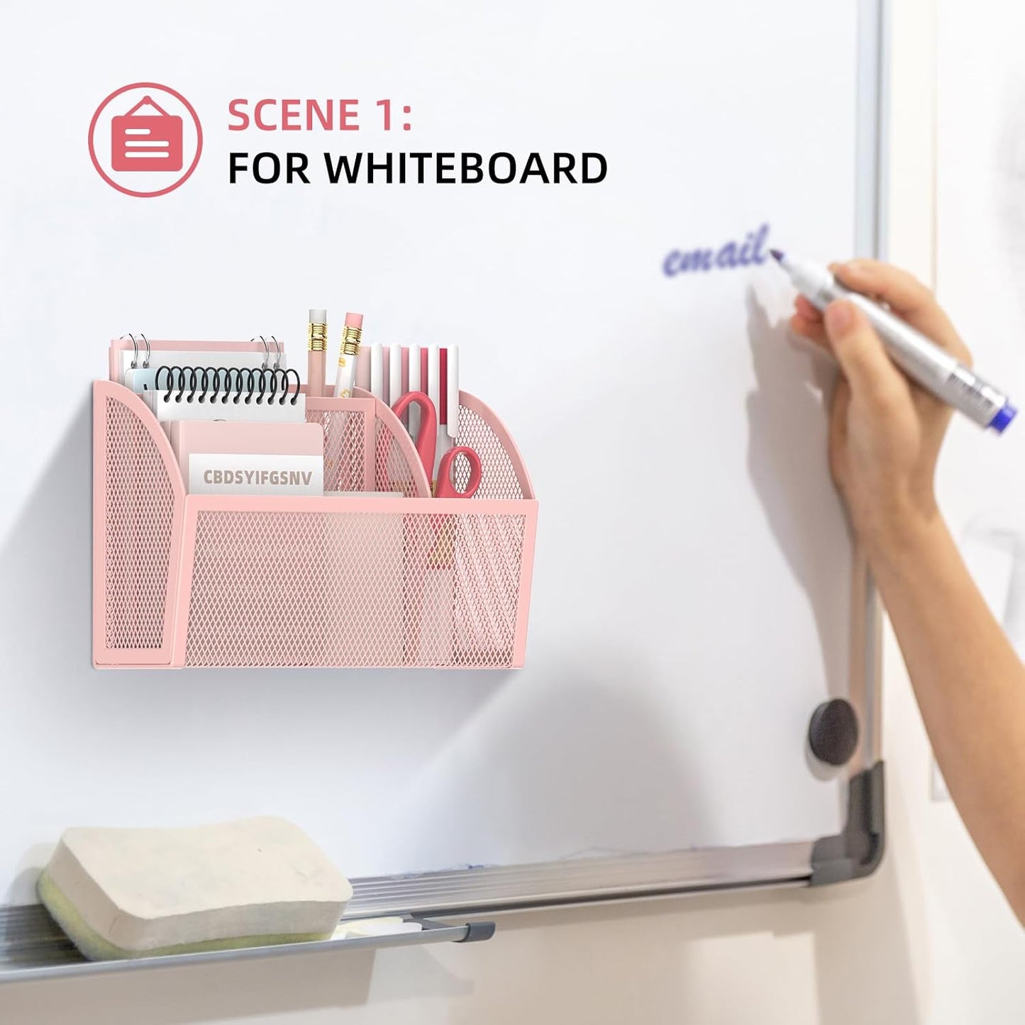 DALTACK Magnetic Pencil Holder Shelf for the Whiteboard 3-Grid Mesh Pen Refrigerator Organizer Locker Accessories Home,School and Office,Pink (3-GridPink)