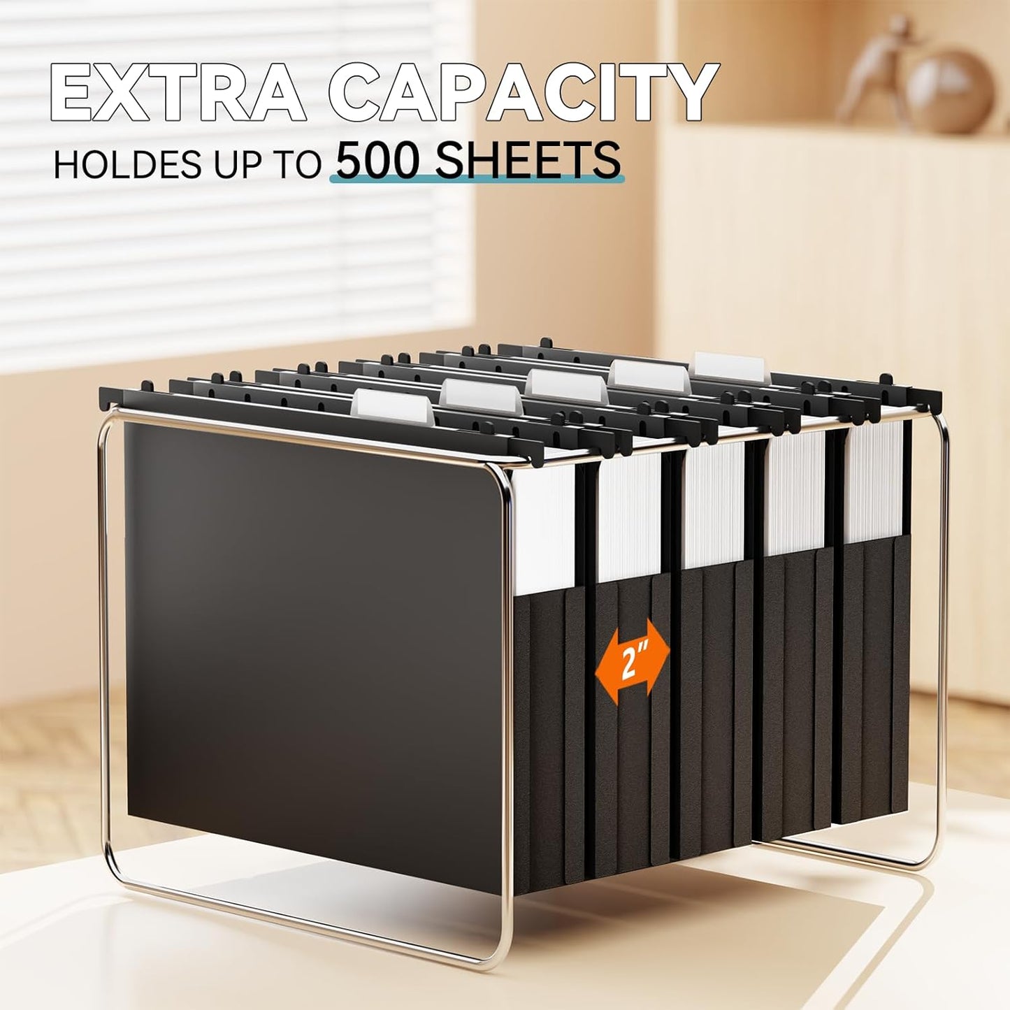 Plastic Hanging File Folder Expandable,Letter Size,Upgraded 2" Expansion Accordian Pocket,12 Pack Extra Capacity Hanging Folders,Adjustable Tabs,No Assembly,Heavy Duty for Filing Cabinet,Black