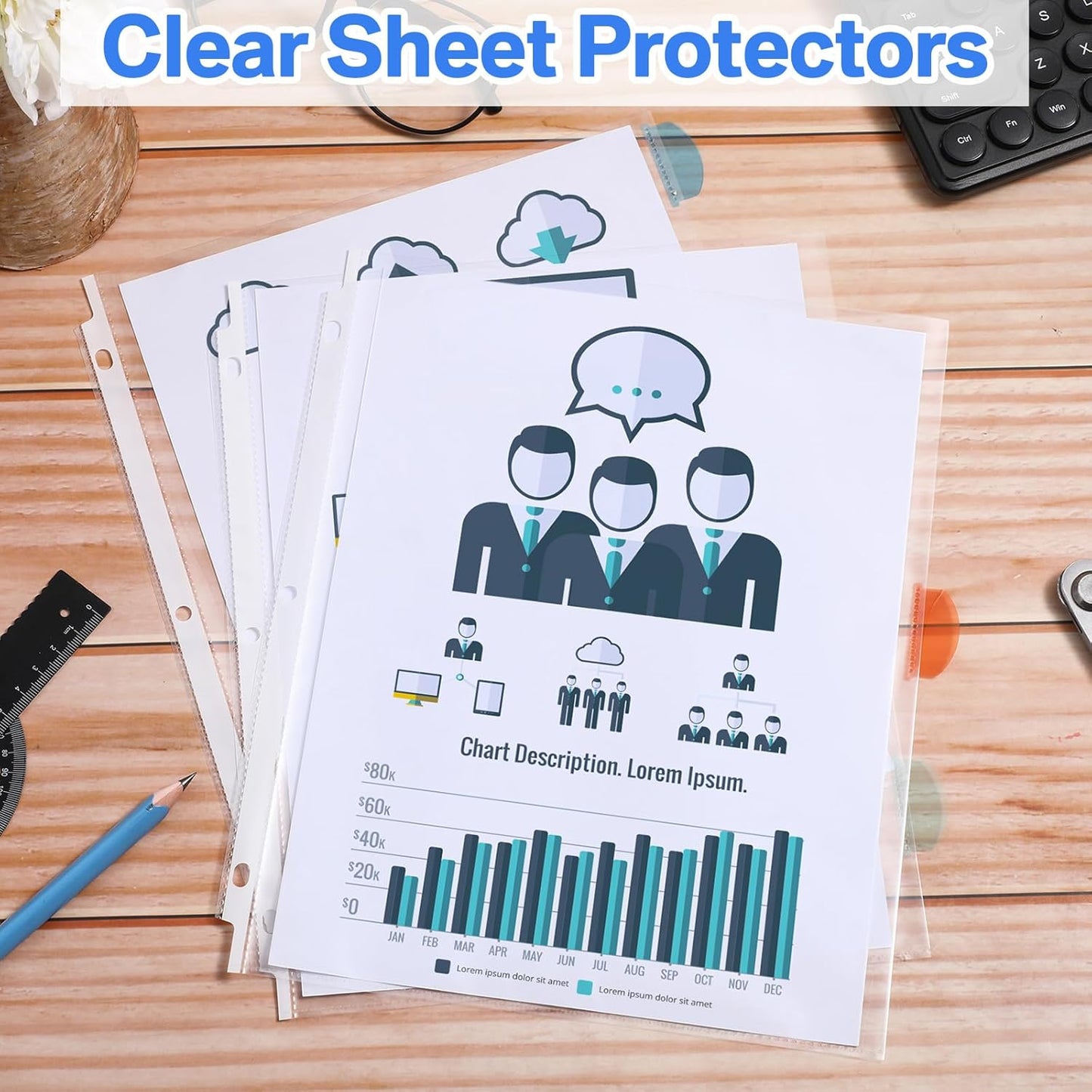 ReliThick 4 Set of 32 Pack Clear Binder Sheet Protectors with Tabs for 3 Ring Binder 8 Tab Binder Dividers with Pockets and Tabs Plastic Page Protector Insertable Index Divider, 8.5 x 11 Inch