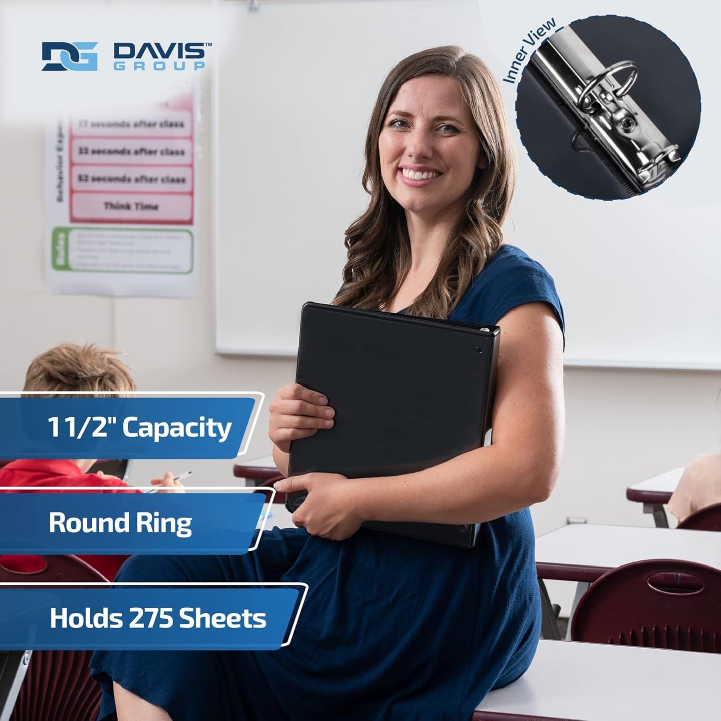 Easyview Premium 1.5-Inch Binders with Clear-View Covers, 3-Ring Binders for School, Office, or Home, Colored Binder Notebooks, Pack of 4, Round Ring, Classic Colors