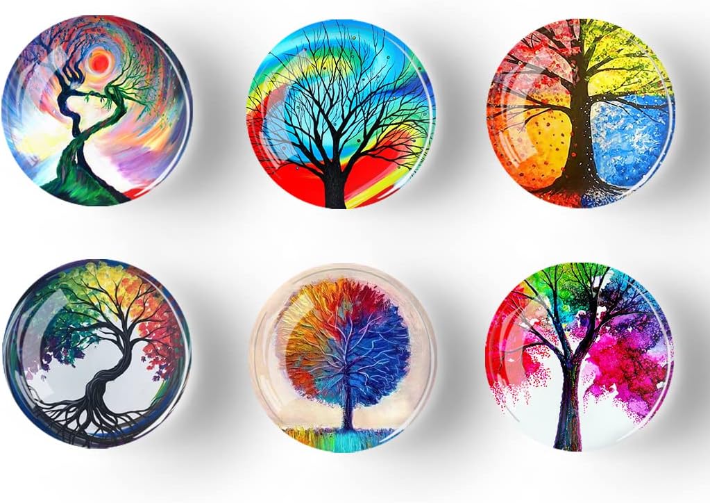 12Pcs Glass Refrigerator Magnet Fridge Sticker，Life Tree Crystal Fridge Magnets Decoration for Crafts,Strong Fridge Magnets for Kitchen, School,Office Whiteboard, Cabinet and Dishwasher (Life Tree)