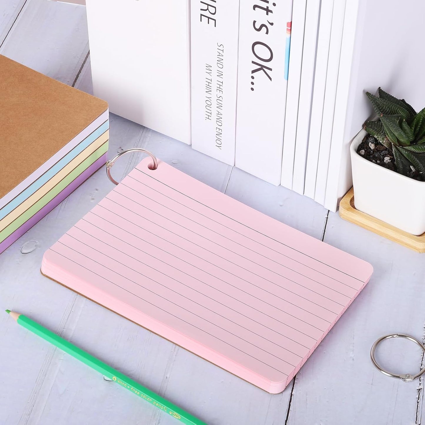 6 Pack 360 Pcs Lined Index Cards 5 x 8 Inches, Assorted Colored Flash Cards with Ring, Lined Note Cards Study Flashcards for School, Office, College