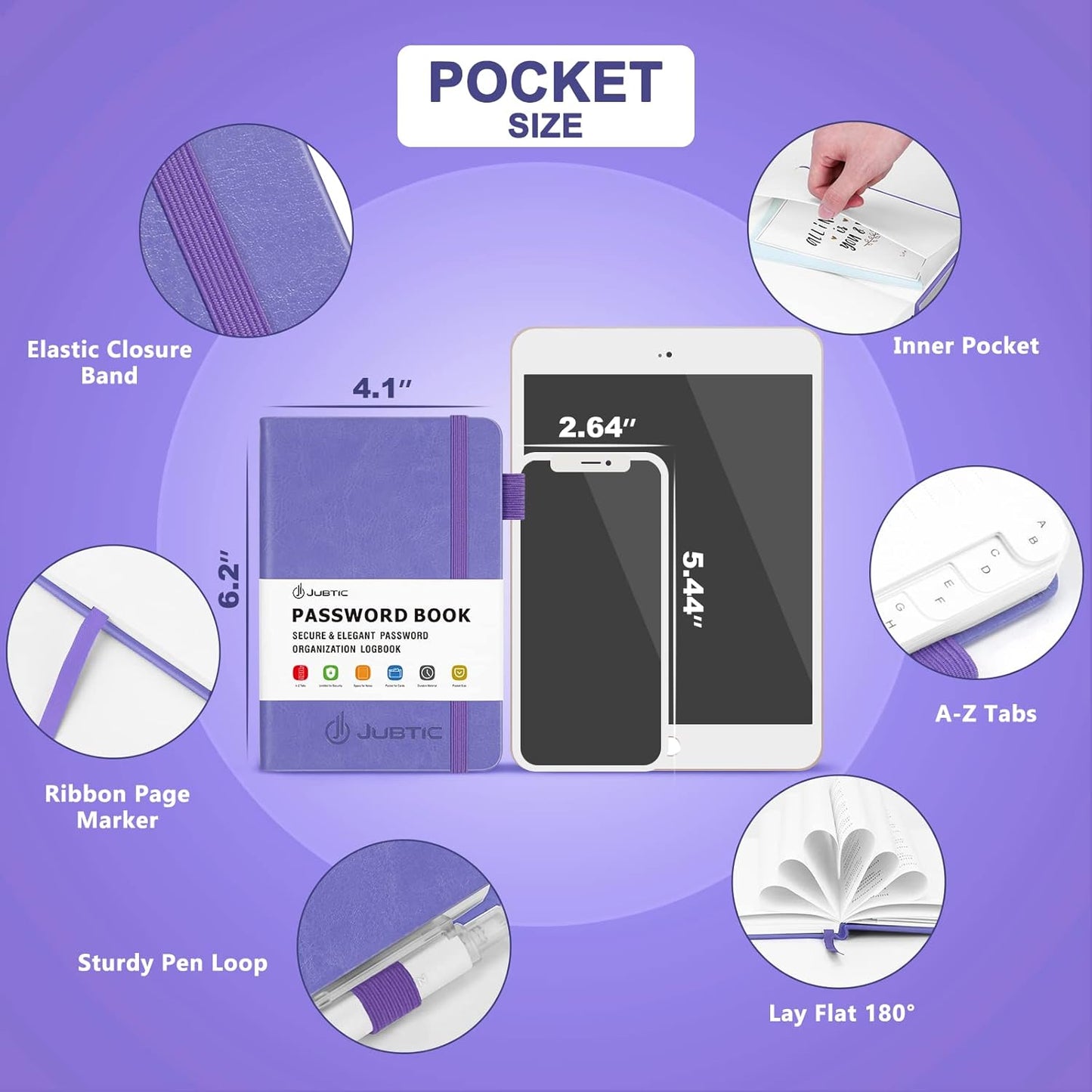 JUBTIC Password Book with Alphabetical Tabs, Small Size Internet Address & Password Keeper Logbook, Password Notebook Journal for Computer & Website Logins, Very Peri