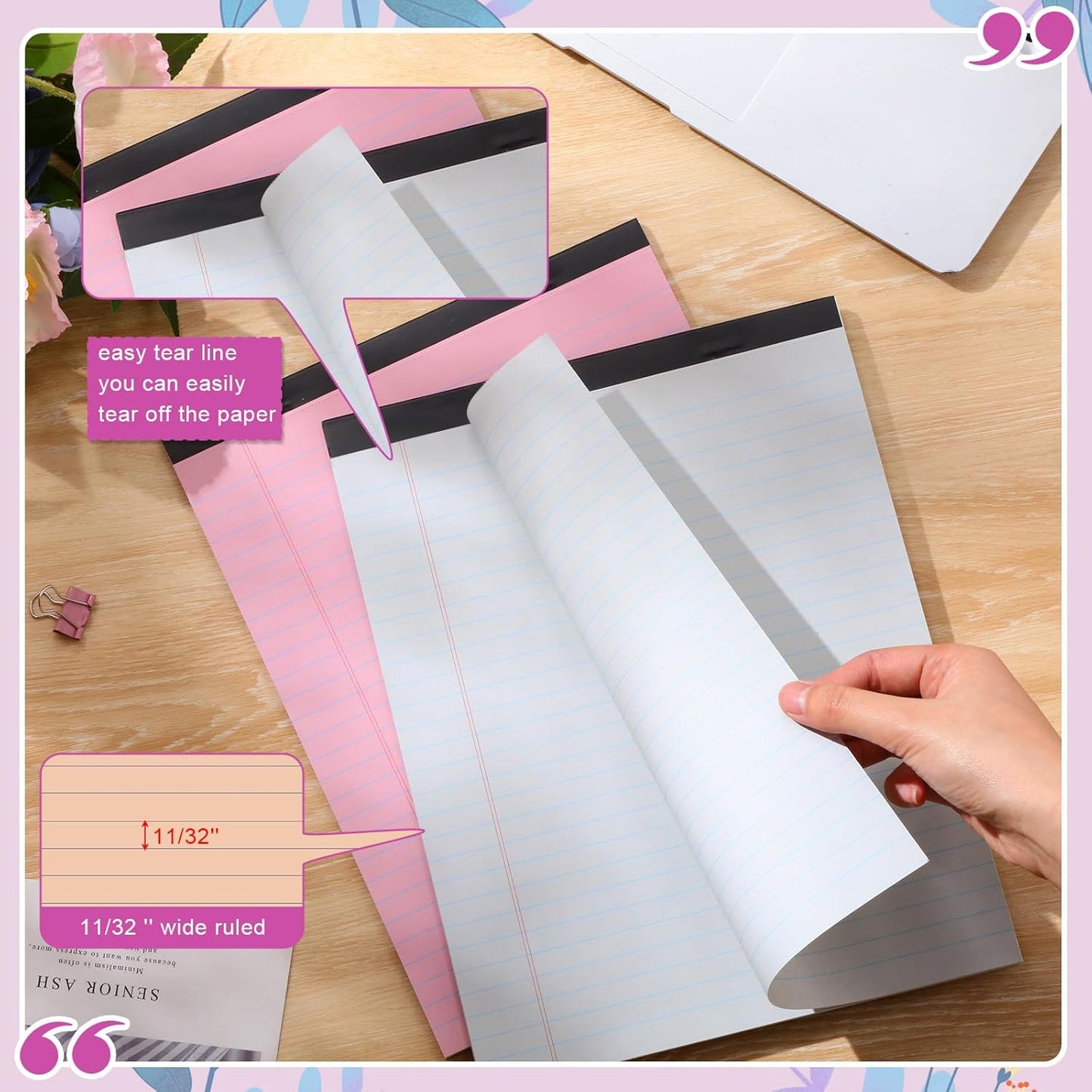 Lincia 12 Pcs Colored Legal Pad Writing Pads 8.5 x 11 Inch Wide Ruled 50 Sheets Per Notepad Micro Perforated Writing Notepad for School, College, Office, Business (Pastel Colors)