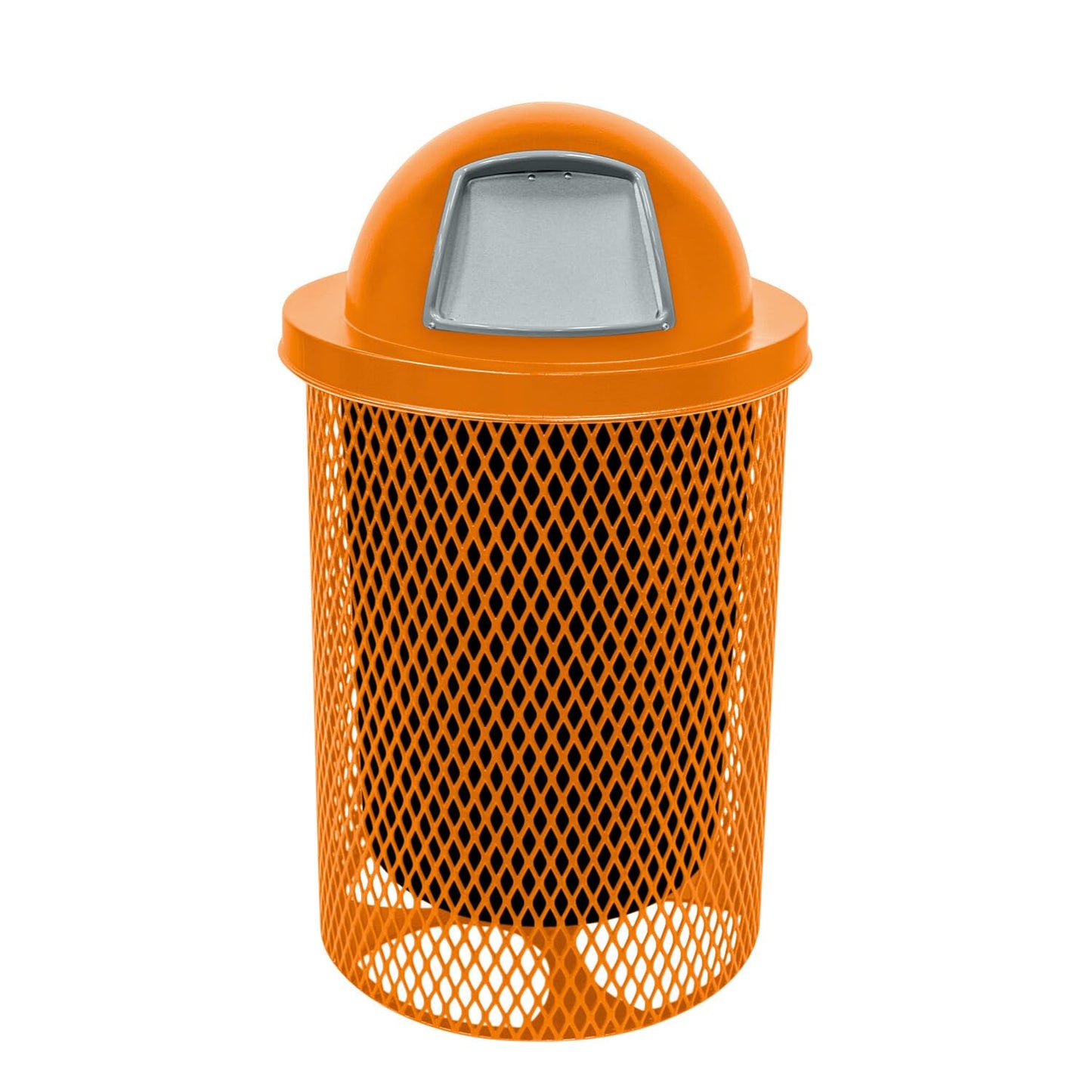 RDT-ORG Heavy Duty 32 Gallon Round Trash Receptacle, Liner Included, Orange with Orange Steel Dome Top, Made in America