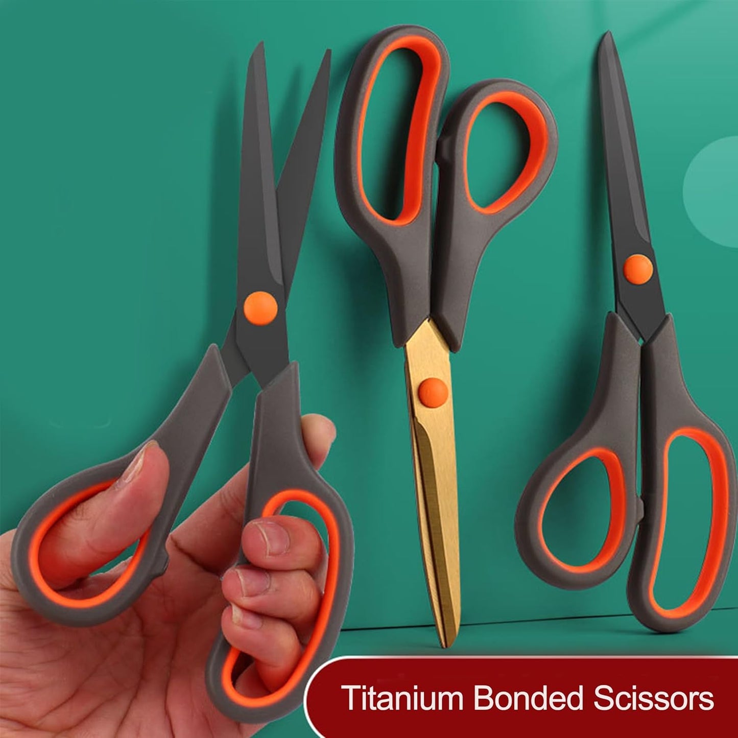 Scissors, Rkqoa 8" All Purpose Titanium Scissor Set of 6 Pack - 2.5mm Thick Sharp Scissors Bulk for Office School Sewing Craft Supplies, Classroom Must have, Teacher/Class Shears, Right/Left Handles