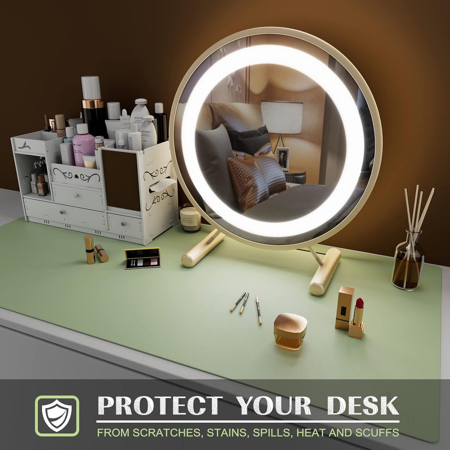 K KNODEL Large Office Leather Desk Mat, Mouse and Keyboard Pad, Computer and Laptop Mat, Desktop Protector and Cover, Writing Pad and Blotter (31.5"x15.7", Light Green)