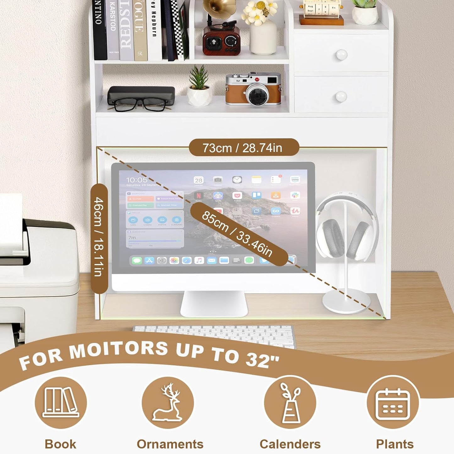 YGYQZ Wood Desk Shelf Organizer, Desk Hutch Top Only, Book Shelf for Comuputer Display Rack Storage Stand for Office, Home, Dorm