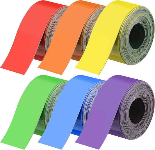 6 Pcs Dry Erase Magnetic Strips for Classroom, Rainbow Colors Magnetic Tape Roll Blank Magnets Sticky Labels Writable Flexible Magnet Sheet for Whiteboard Refrigerator (2 in X 9.8 ft)