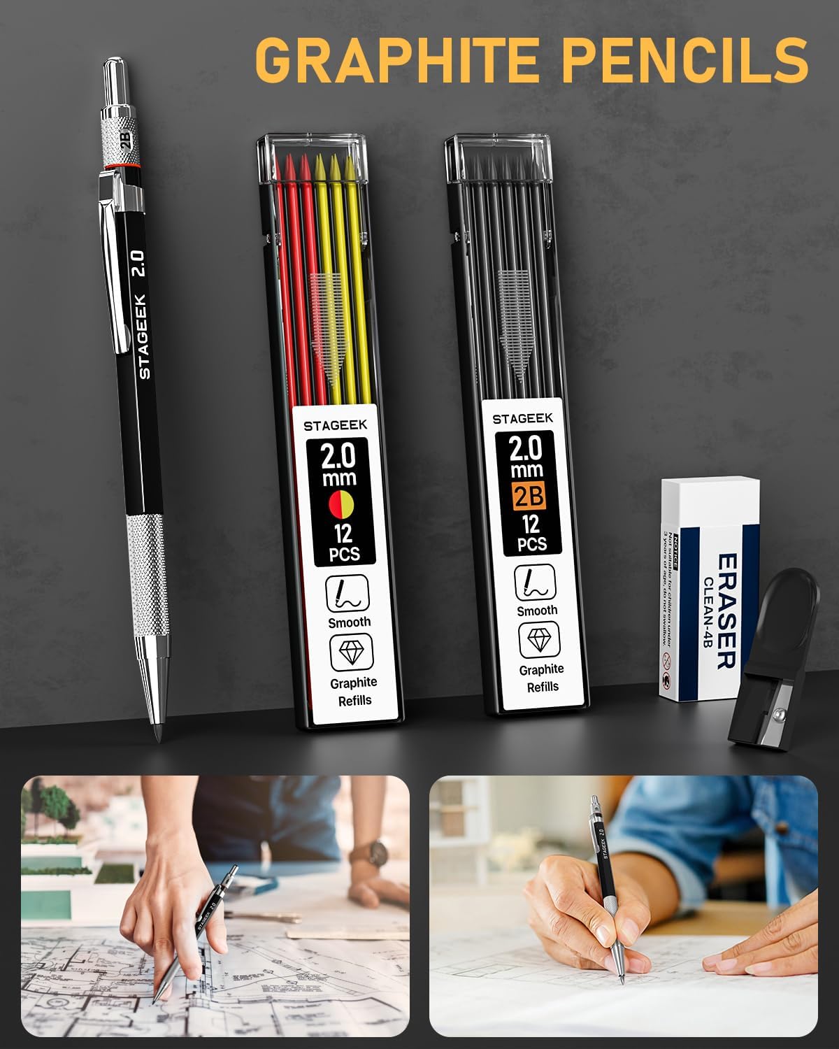 14 Pack Carpenter Pencil Set with Sharpener, Carpenter Pencils with Automatic Center Punch, Carbide Scribe Tool, Deep Hole Long-Nib Marker Pen & Construction Pencils for Architect with Pouch