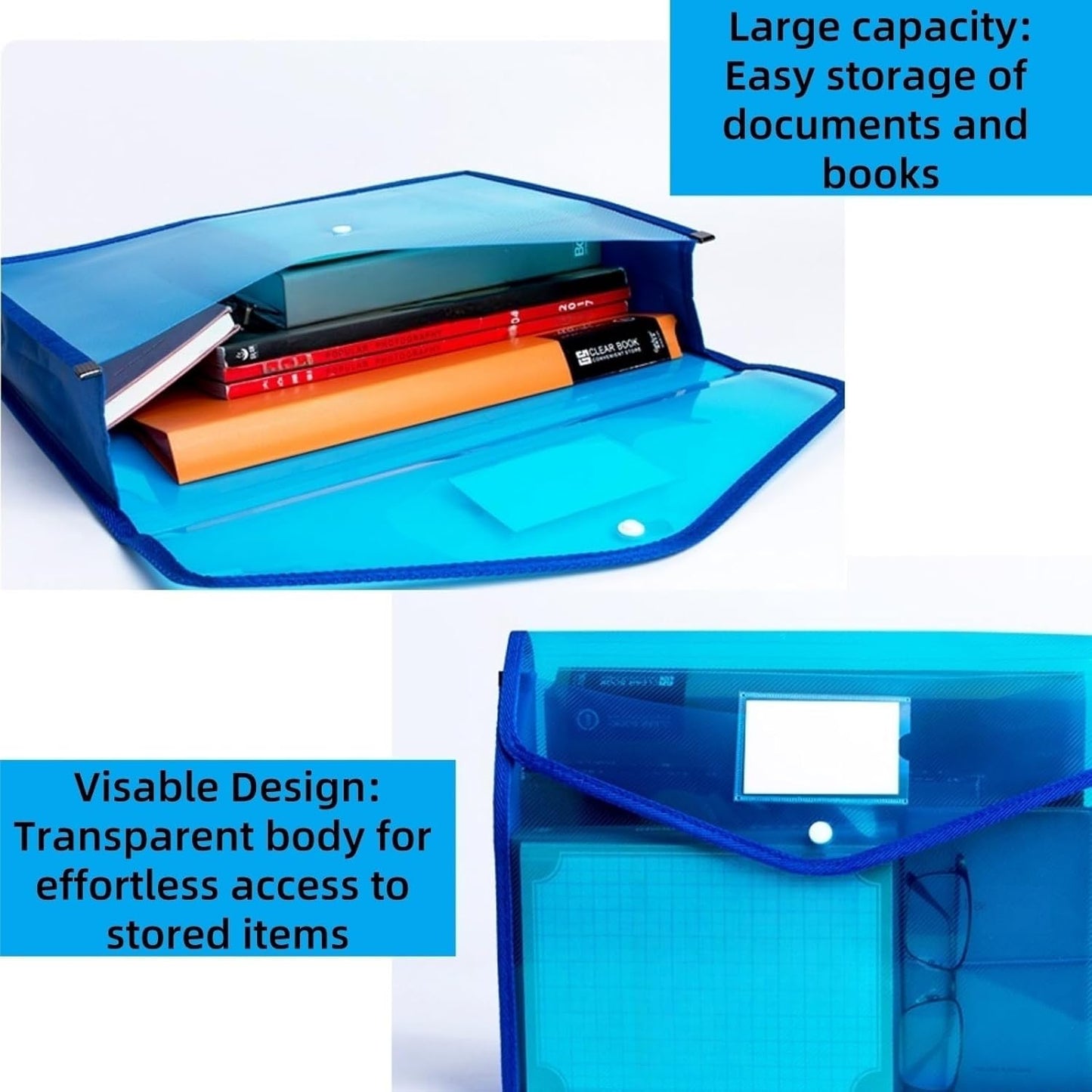 7 Pack Plastic Expanding File Folders, Folders For Documents With Snap Closure, Assorted Colors, Transparent Envelopes, Documents Holder,Paper Organizer, Waterproof, Fit Letter/A4 Size (A4) (Colorful)