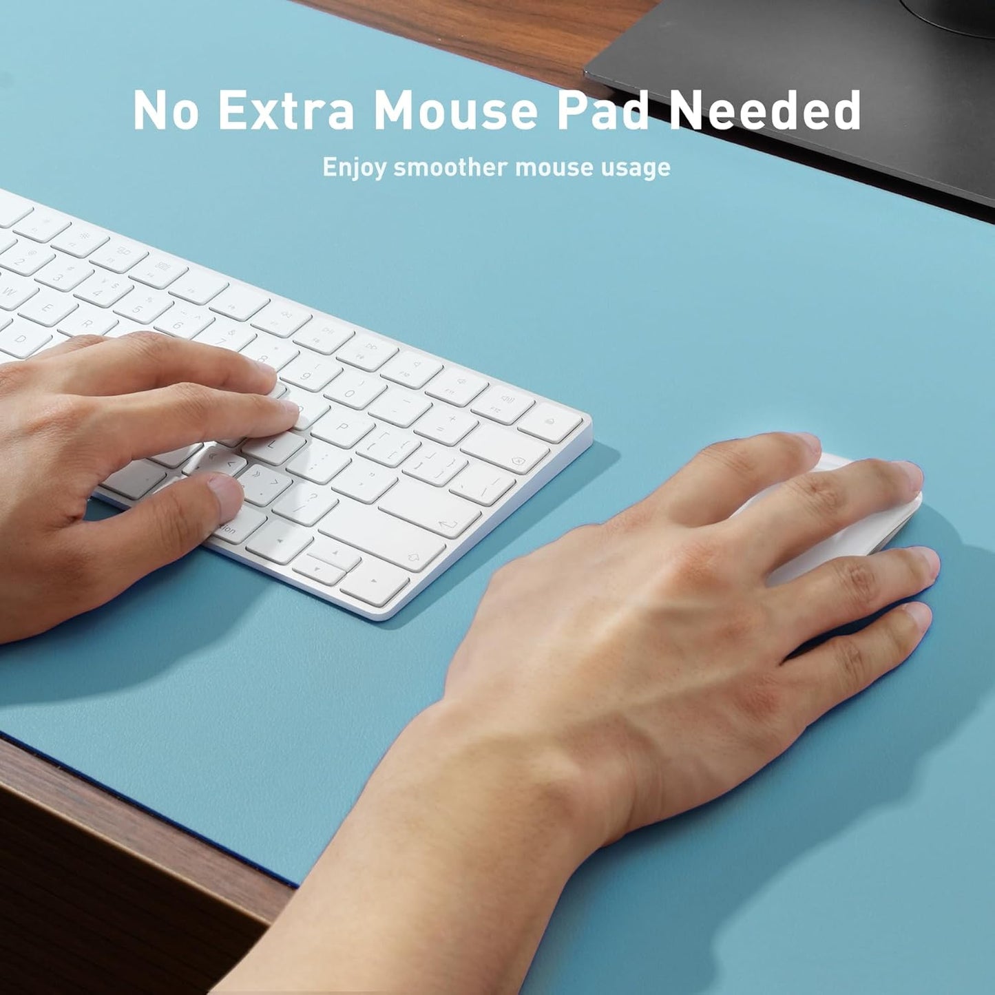 Aothia Large PU Leather Desk Pad Protector – Non-Slip Mouse Pad & Writing Mat for Office/Home, Waterproof, Easy to Clean (48" x 17", Blue Topaz)