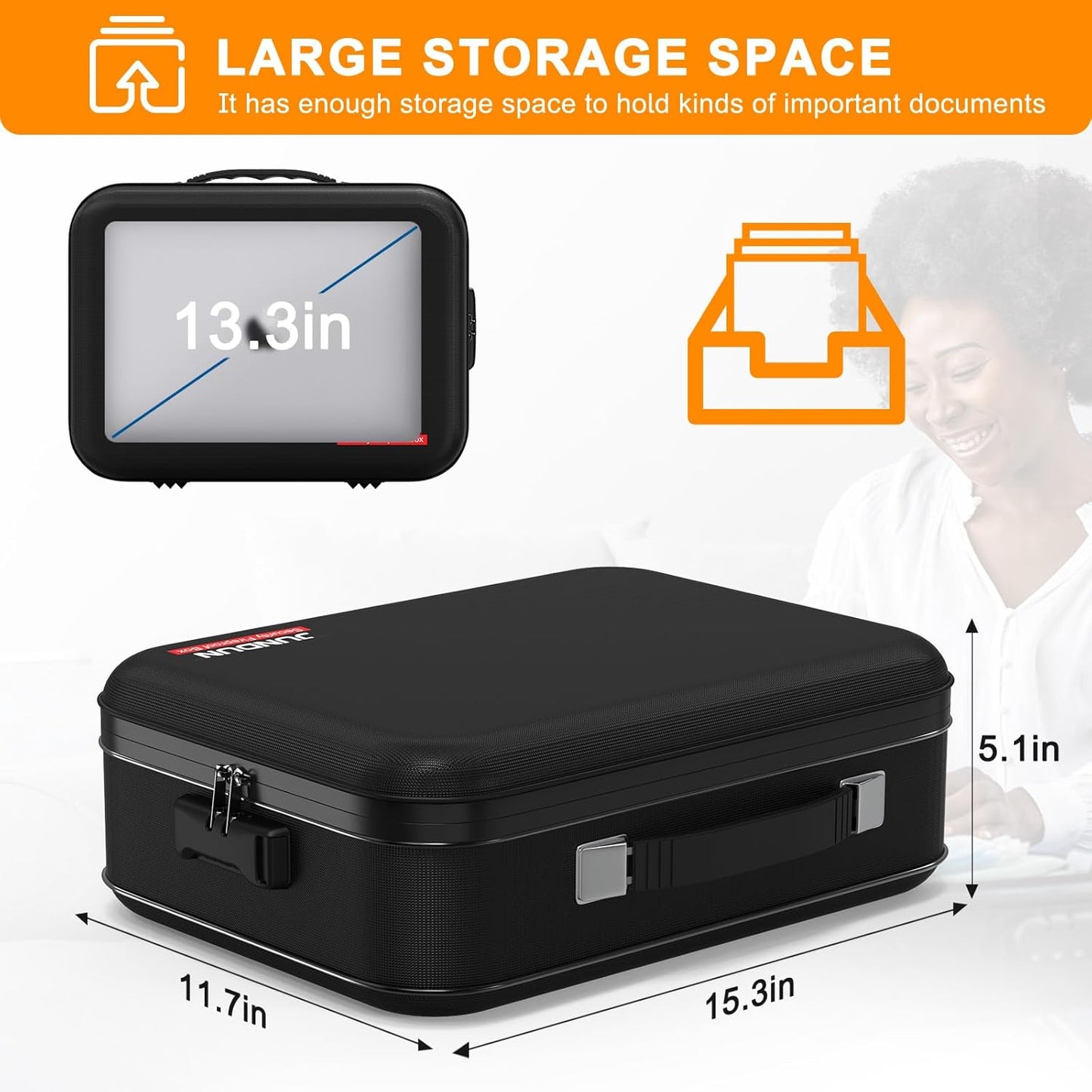 JUNDUN Fireproof Document Box,Hard Case Fireproof Document Organizer with Lock，Home Travel Portable Fireproof Safe Storage Box for Letter Size Documents,files,Papers and Passport,Colourful