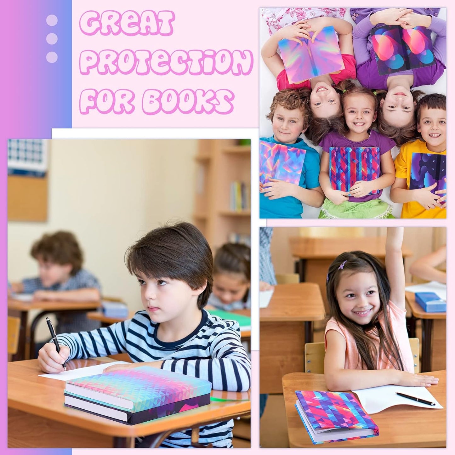 6 Pack Stretchable Book Cover Jumbo Fabric Book Covers Colorful Pattern Print Book Protector Washable Reusable Protective Textbook Cover for Hardcover Textbooks up to 9 x 11 Inch (Stylish Pattern)