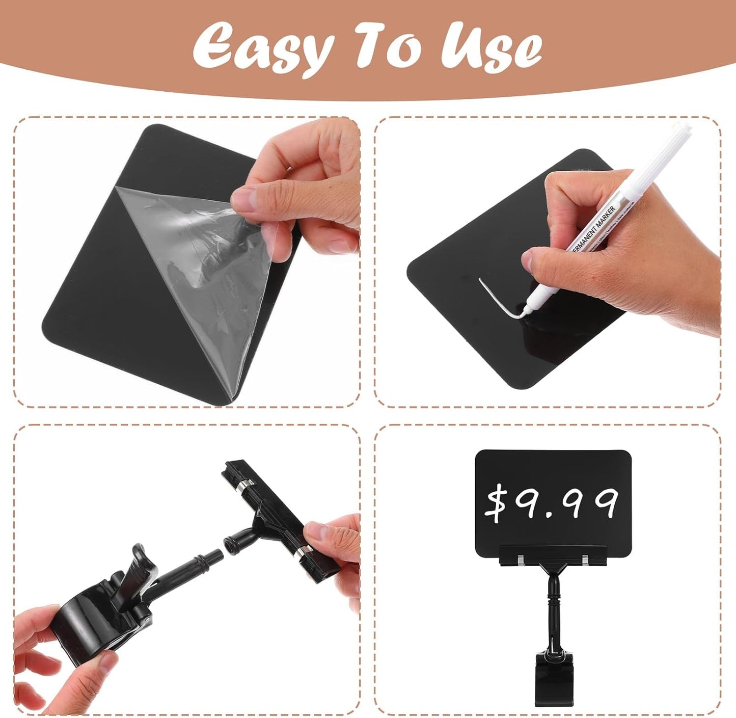 30Pcs Mini Chalkboard Sign Clips 360° Rotating Double Head Clip On Sign Holder Erasable Price Display Signs for Shelves, Store, Business, Exhibition(Black)