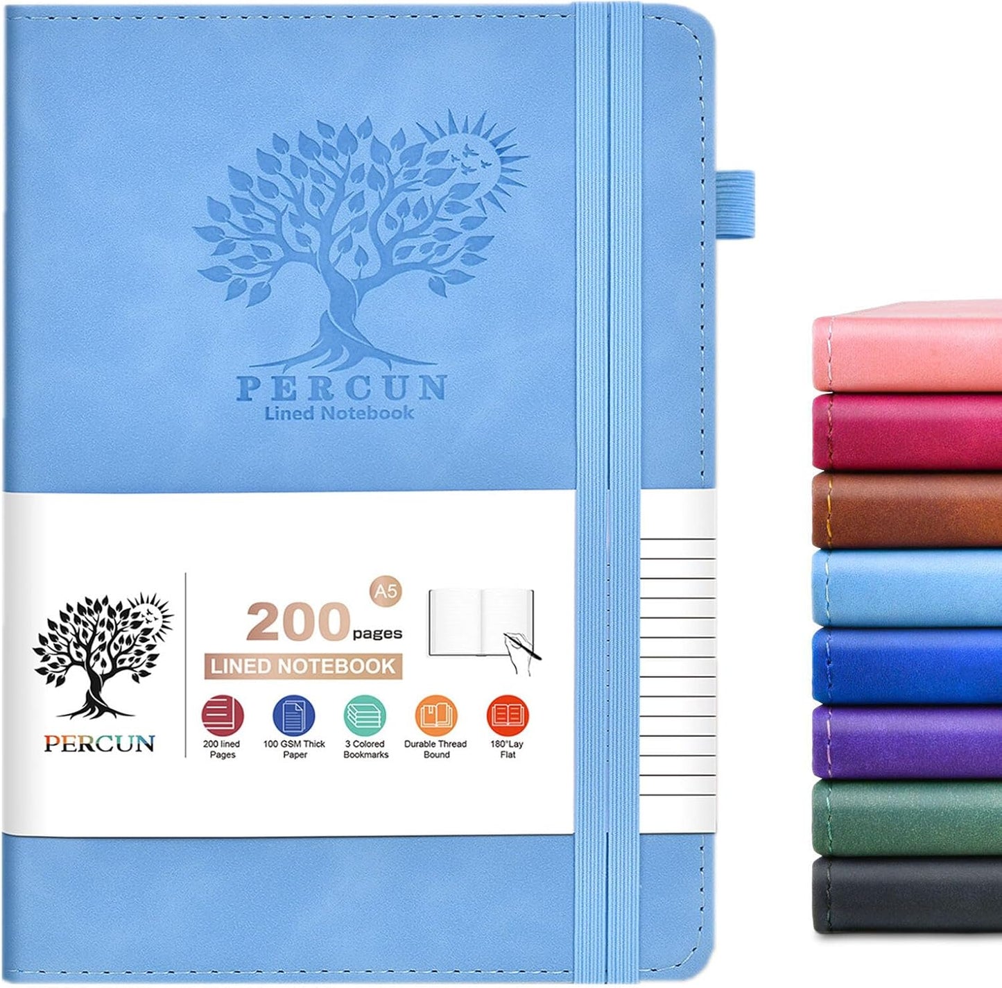 Lined Journal Notebook for Men & Women,200 Pages A5 Hardcover Leather Notebook (5.9"x8.5"), Travel Journal for Work, School, Business Writing, Note Taking, Notepad Diary (Blue)