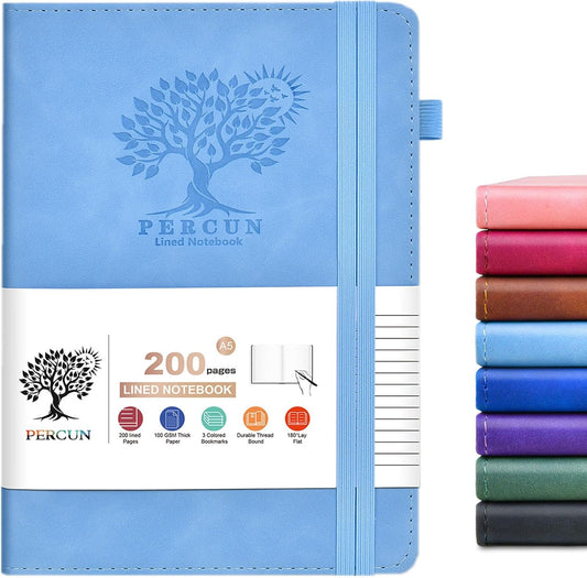 Lined Journal Notebook for Men & Women,200 Pages A5 Hardcover Leather Notebook (5.9"x8.5"), Travel Journal for Work, School, Business Writing, Note Taking, Notepad Diary (Blue)