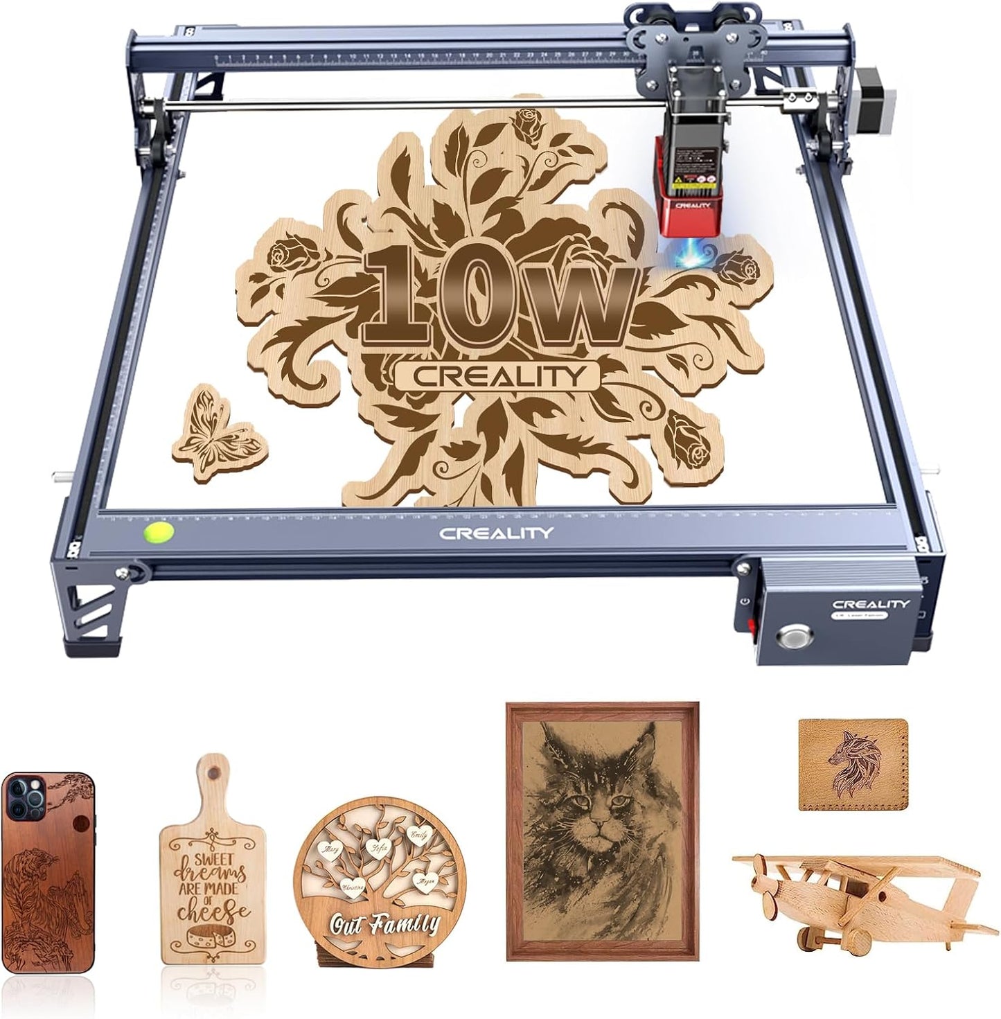 Creality Laser Engraver, 10W Output Power Laser Cutter, 0.06mm High Precision Laser Cutter and Engraver for Wood and Metal, Paper, Acrylic, Glass, Leather etc, 15.7"×16.3" Workspace