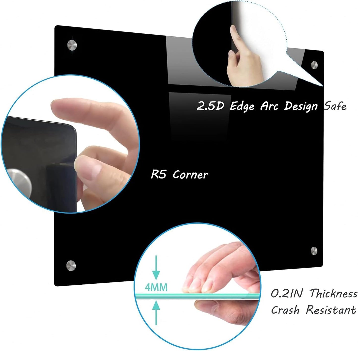 Magnetic Glass Writeboard 48"x36" Premium Tempered Dry Erase Boards Wall Mounted Frameless Whiteboard Bulletin Message Boards (Black)