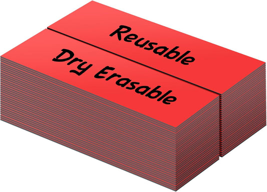 LLPT Dry Erase Magnetic Labels 1" x 3" 50 Packs Blank Writable Magnet Stickers Reusable for Refrigerator Shelf Whiteboard Toolbox Craft and Other Metallic Surfaces Red (DML1030RD)