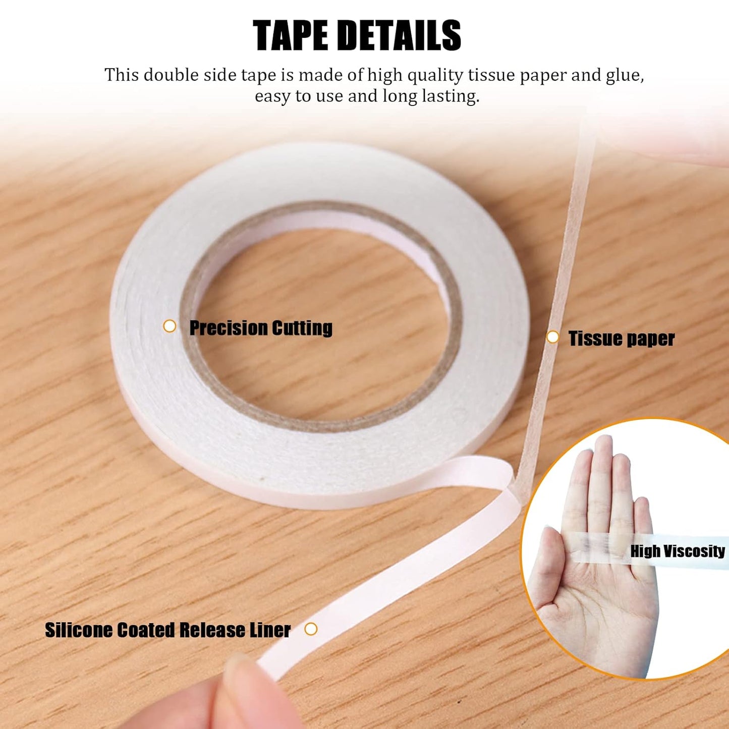 Double Sided Tape for Crafts, Double-Sided Tape for Arts, Scrapbook Supplies, Photography, Gifts Box, Scrapbooking, Card Making, Paper Backing, Tear-by-Hand, 6 Roll Heavy Duty Multi-Size Adhesive Tape