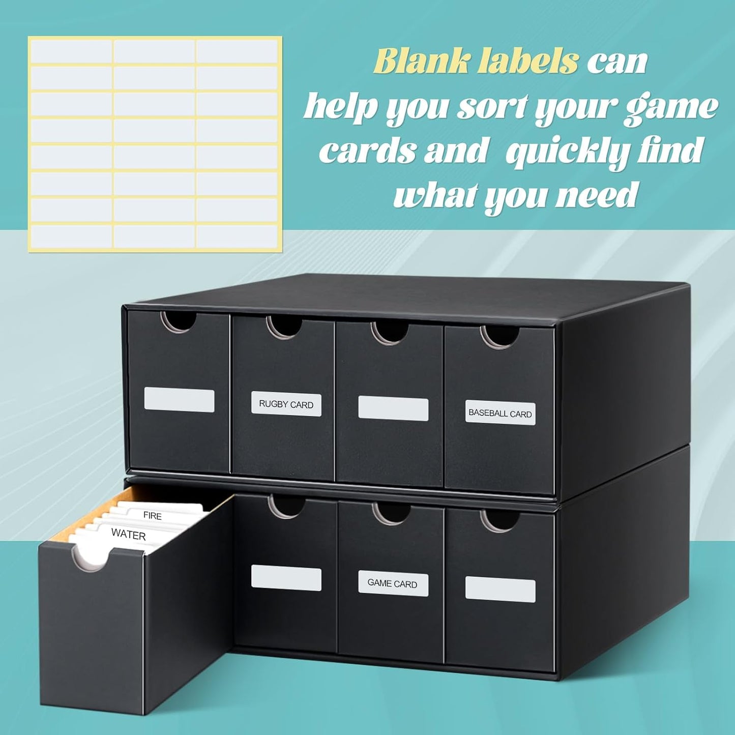 Cholemy Trading Card Storage Box 15000+ with 70 Cardboard Storage Divider, Label Sticker for Collection Compatible with TCG, Sport Cards(2 Row, 4 in A Row,Black)