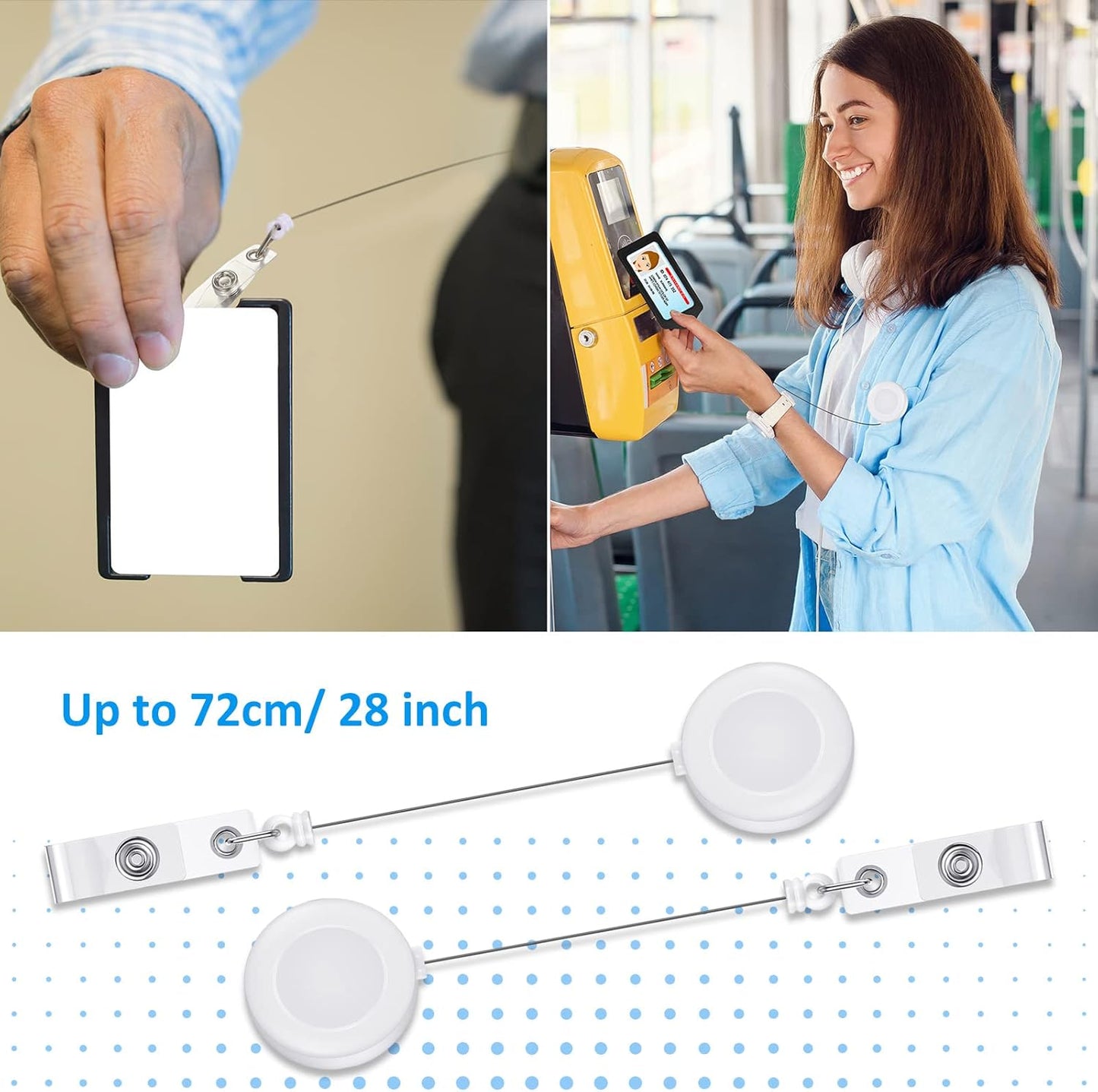 Zonon 100 Pieces Retractable Badge Reel Clips ID Card Holder Reel with Metal Belt Clip for Hanging Cards Key Chains, Name Badge Holders for Nurses Teachers Students(White)