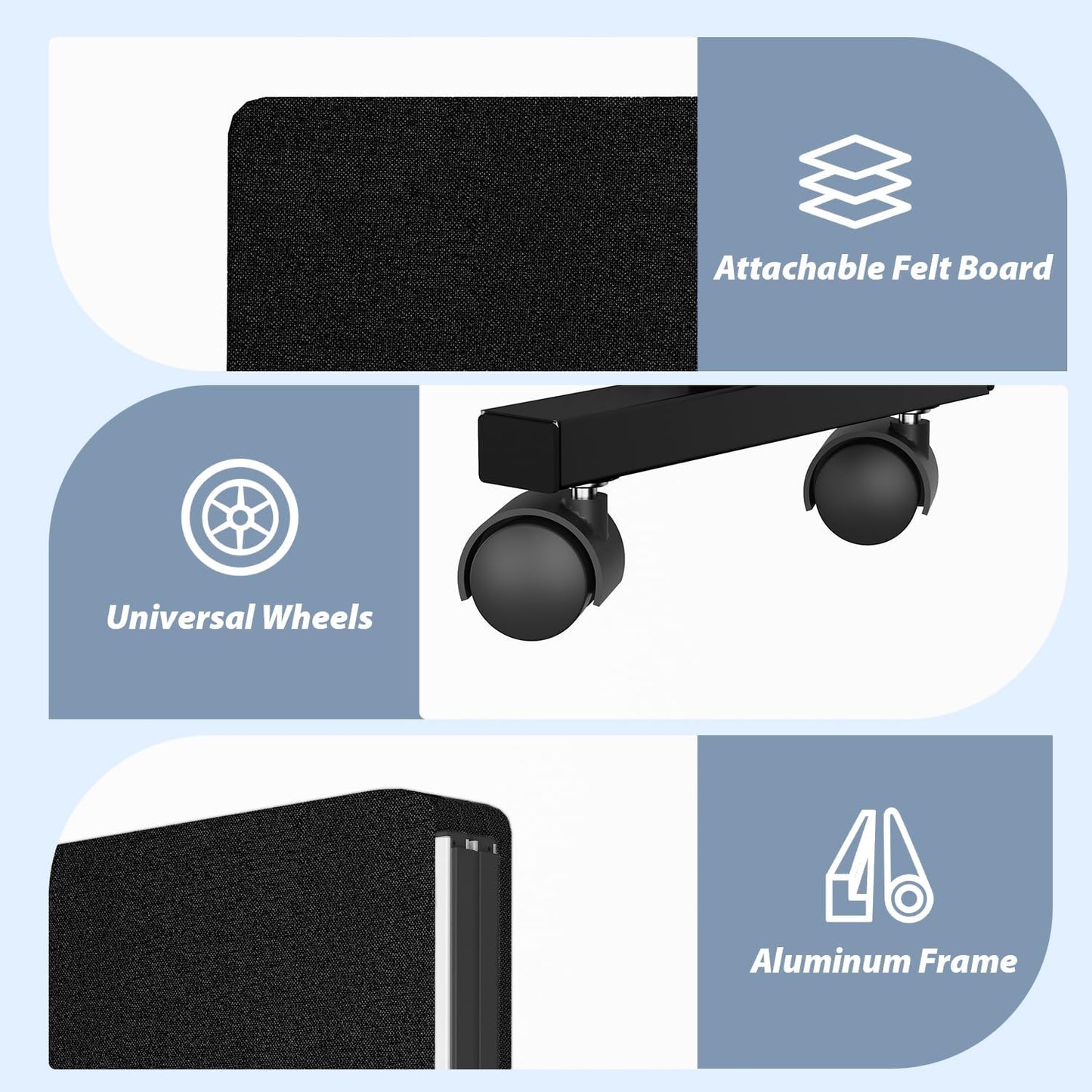 Acoustic Room Divider Privacy Panel with Wheels, 3 Panel Soundproof Room Divider (Aluminum Frame) for Room Partition, Folding Room Dividers Separation Office Cubicle Wall Sound Proof Partition Divider