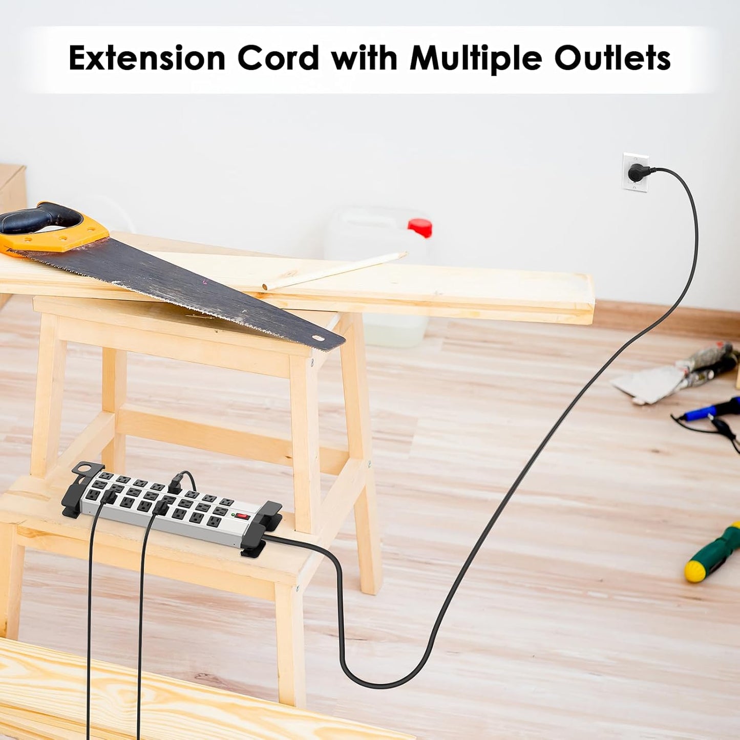 HHSOET Heavy Duty Power Strip with Surge Protection, Industrial Commercial Metal 24 Outlets Wall Mount for Garage Shop, 15 Amp, Switch, 6FT Extension Cord, Grey.