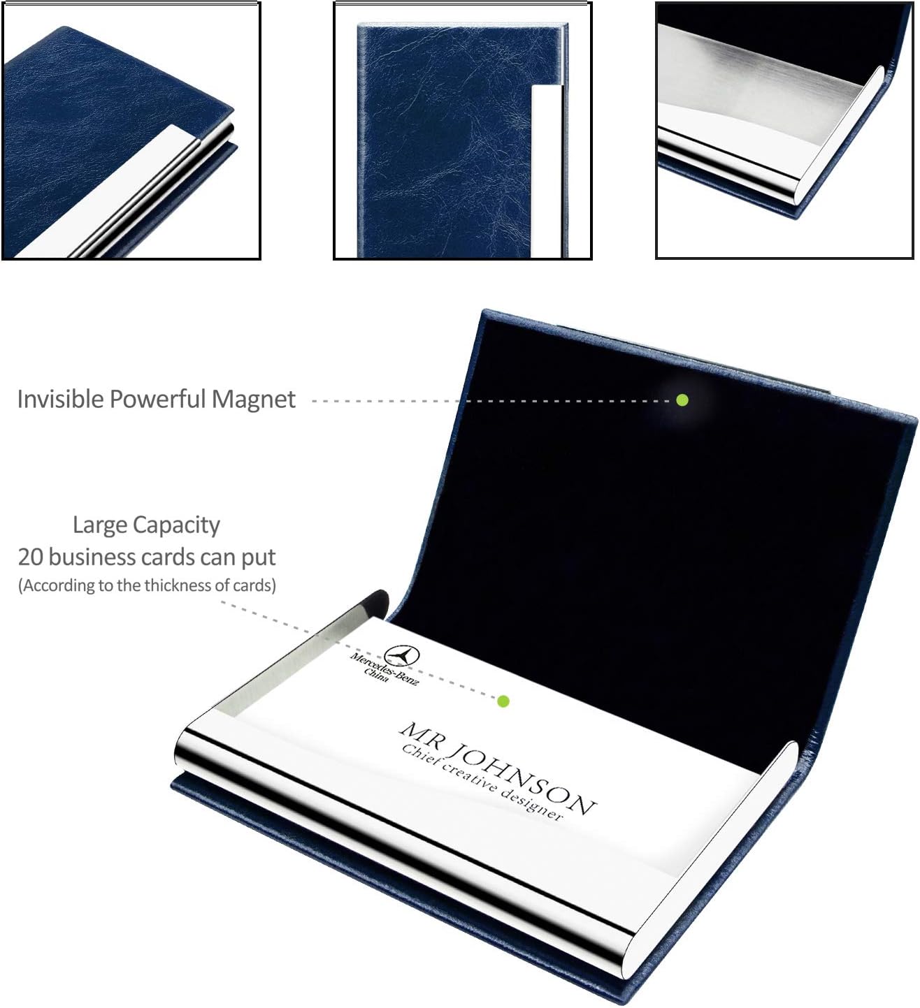 Padike Business Card Holder, Faux Leather Wallet with RFID Protection, V-Blue, Unisex