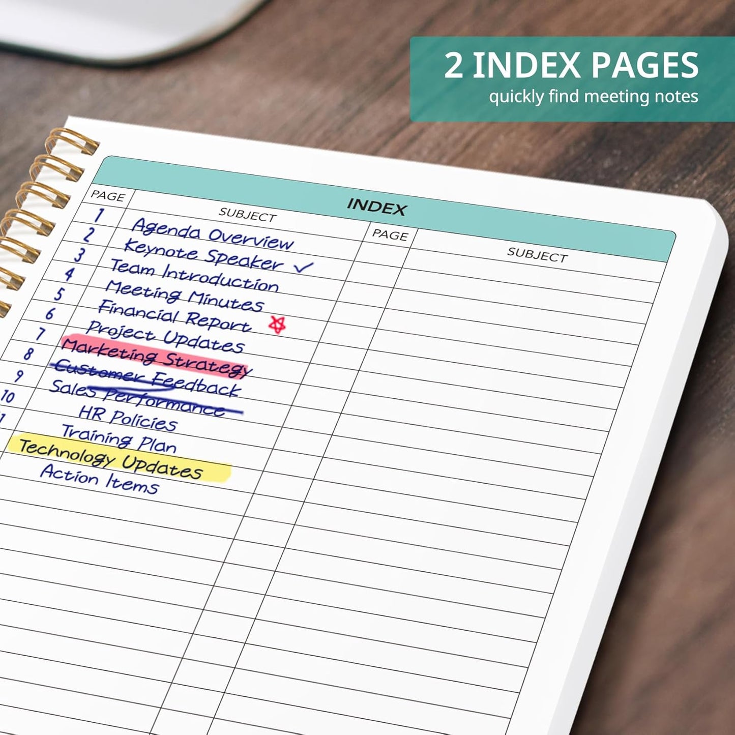 Taja Meeting Notebook for Work Organization - Work notebook with action items, Meeting Minutes Planner Notebook, Perfect Office Supplies for Men & Women - Lavender