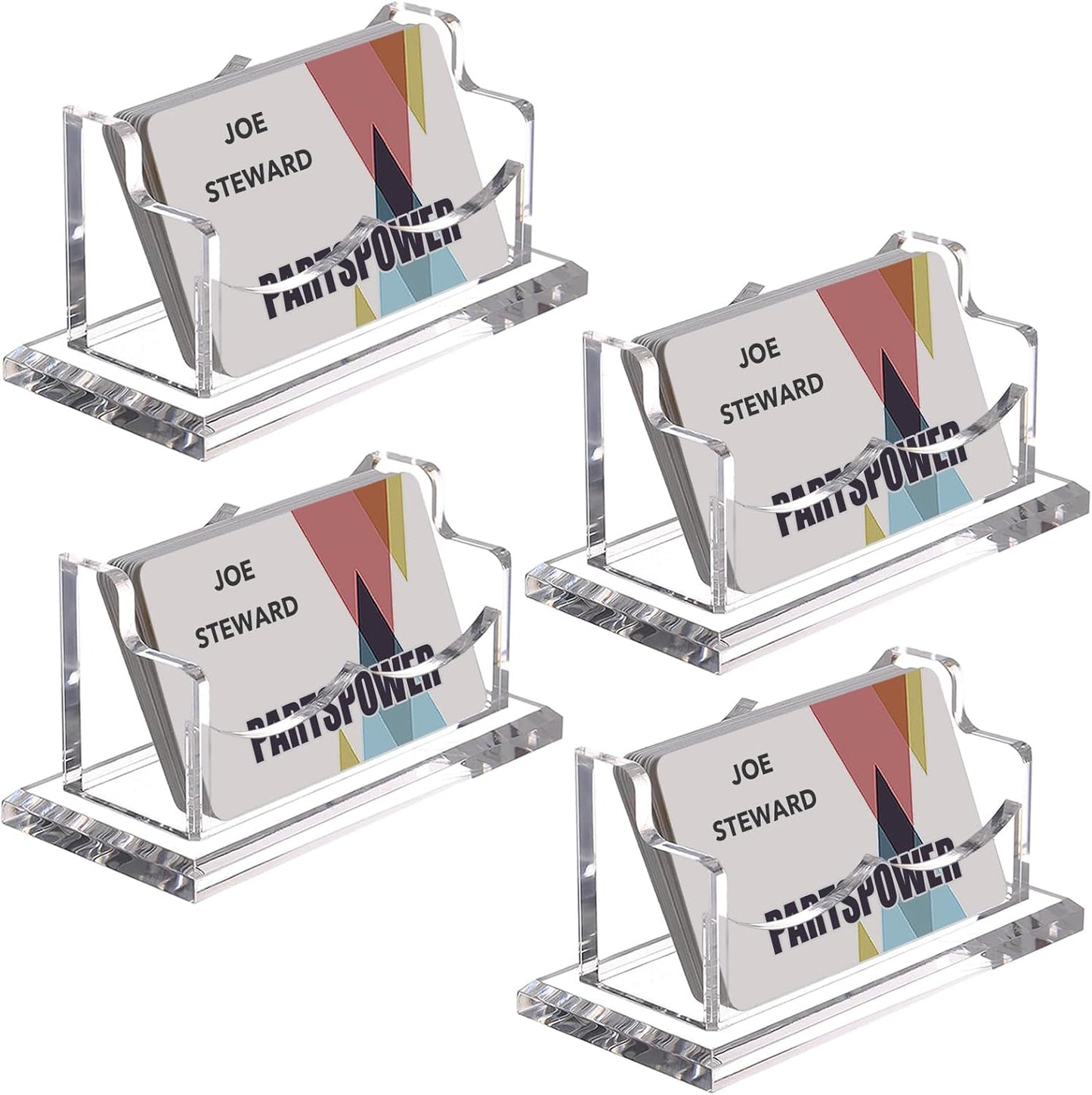 PARTSPOWER 4 Packs Acrylic Business Card Holders for Desk, Horizontal Clear Business Name Card Display Stand, Desk Accessory Business Name Card Organizer (Horizontal, 1-Slot)