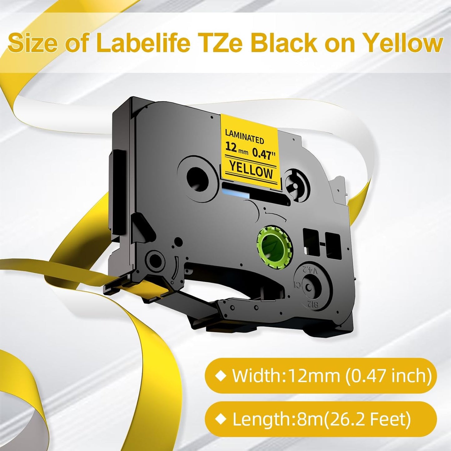 Labelife TZe-631 Label Tape 12mm Yellow Replace for Brother TZe TZ Tape 12mm 0.47 Laminated Yellow TZe631 TZ-631 P Touch Label Maker Tape for Ptouch PT-D210 PT-D220 PT-H110 D600 D400, 4-Pack