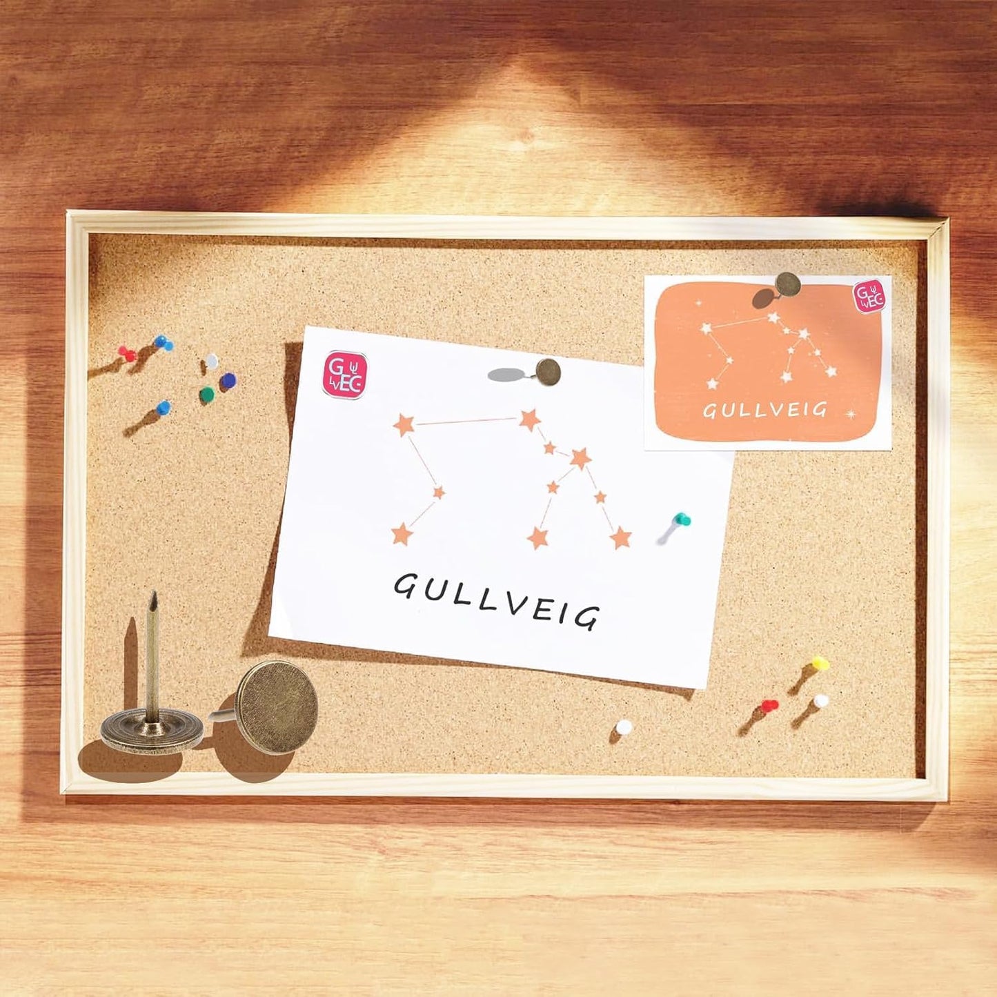 Gullveig Bronze Push Pins - 100 Piece Set in Elegant Metallic Finish - Durable Metal Thumb Tacks, Reusable Paper Box - Perfect for Home, Office, and DIY Projects - Ф11mm x 17mm