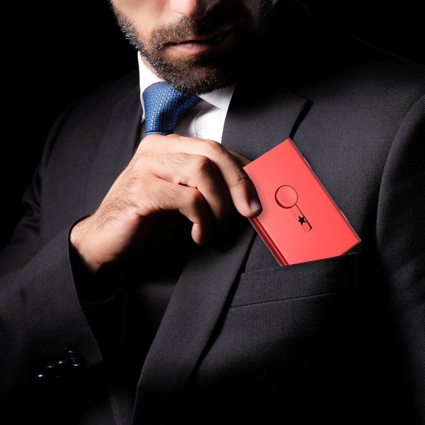 PATIKIL 2 Pcs Business Card Holder, Thumb Drive Business Card Holder Portable Business Card Holders Alloy Slide Out Card Case for Business Meeting, Black