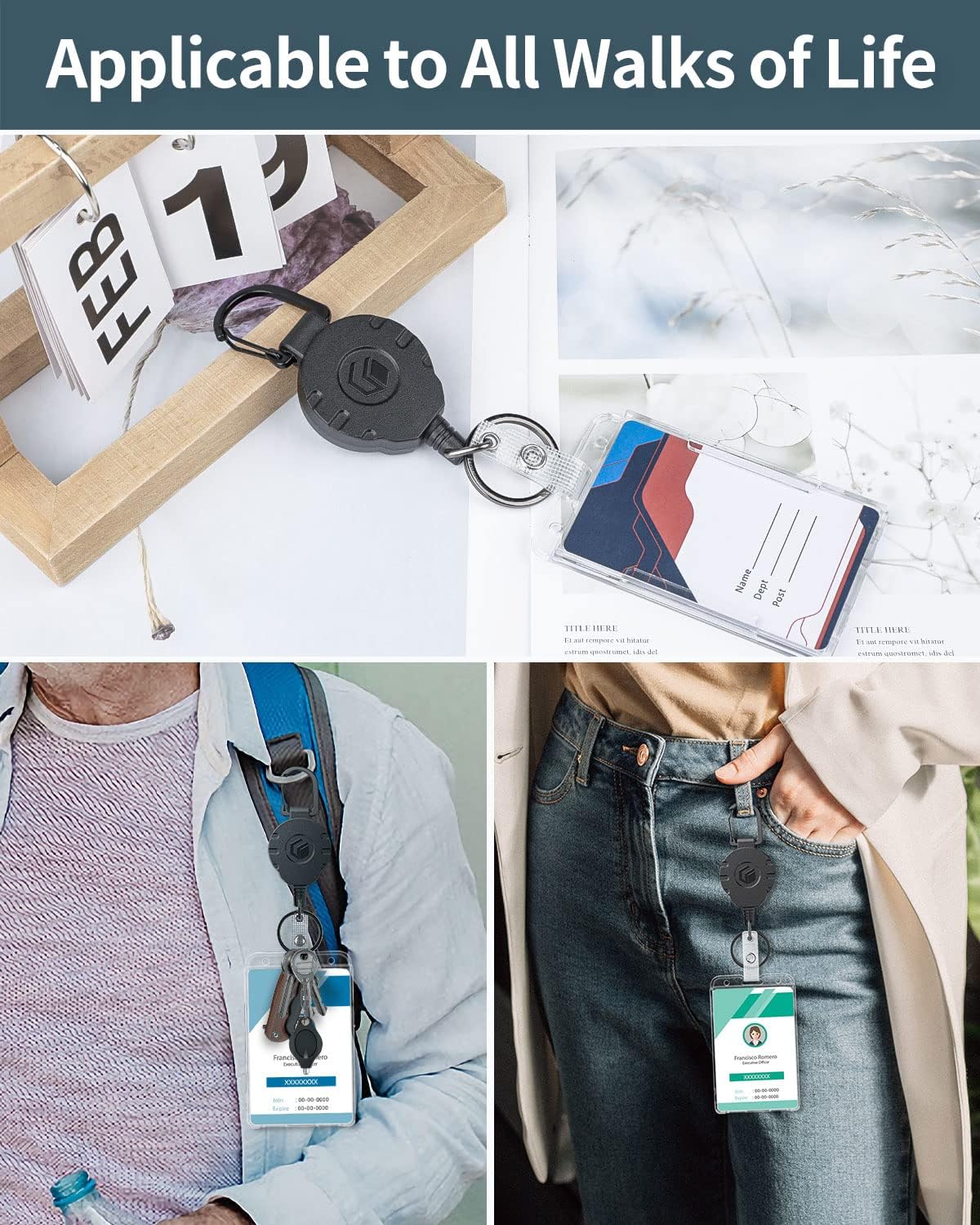 Uniclife 2-Card Thumb-Slot Badge Holder Vertical Clear Plastic Case with Retractable Keychain Badge Reel for up to 8 oz Hard Card Protector for IDs Credit Cards Driver’s Licenses and Passes