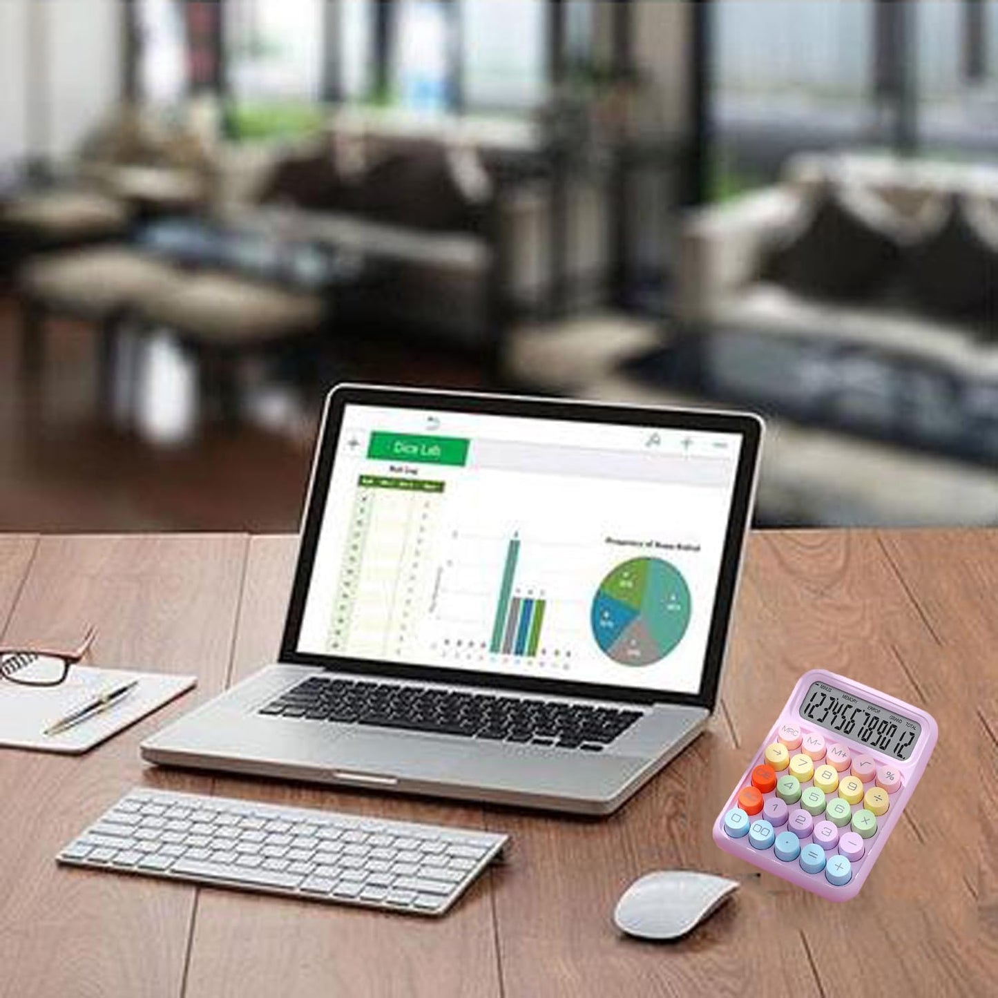 Colorful Calculator, Candy-Colored Electronic Desktop Calculators with 12Digit Large LCD Display and Big Round Buttons, Typewriter-Inspired Mechanical Key Calculator for Office,School, Home, Business