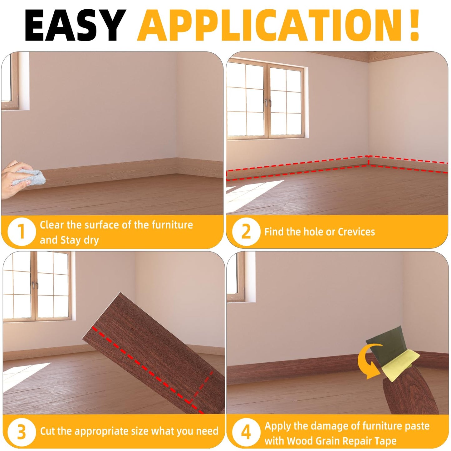 GSCIT Club Wood Grain Repair Tape, 2.4 inch X 50ft Self Adhesive Cherry Grain Repair Patch for Tables, Chairs, Baseboards, Doors, Windows, Floors, Handicraft DIY.