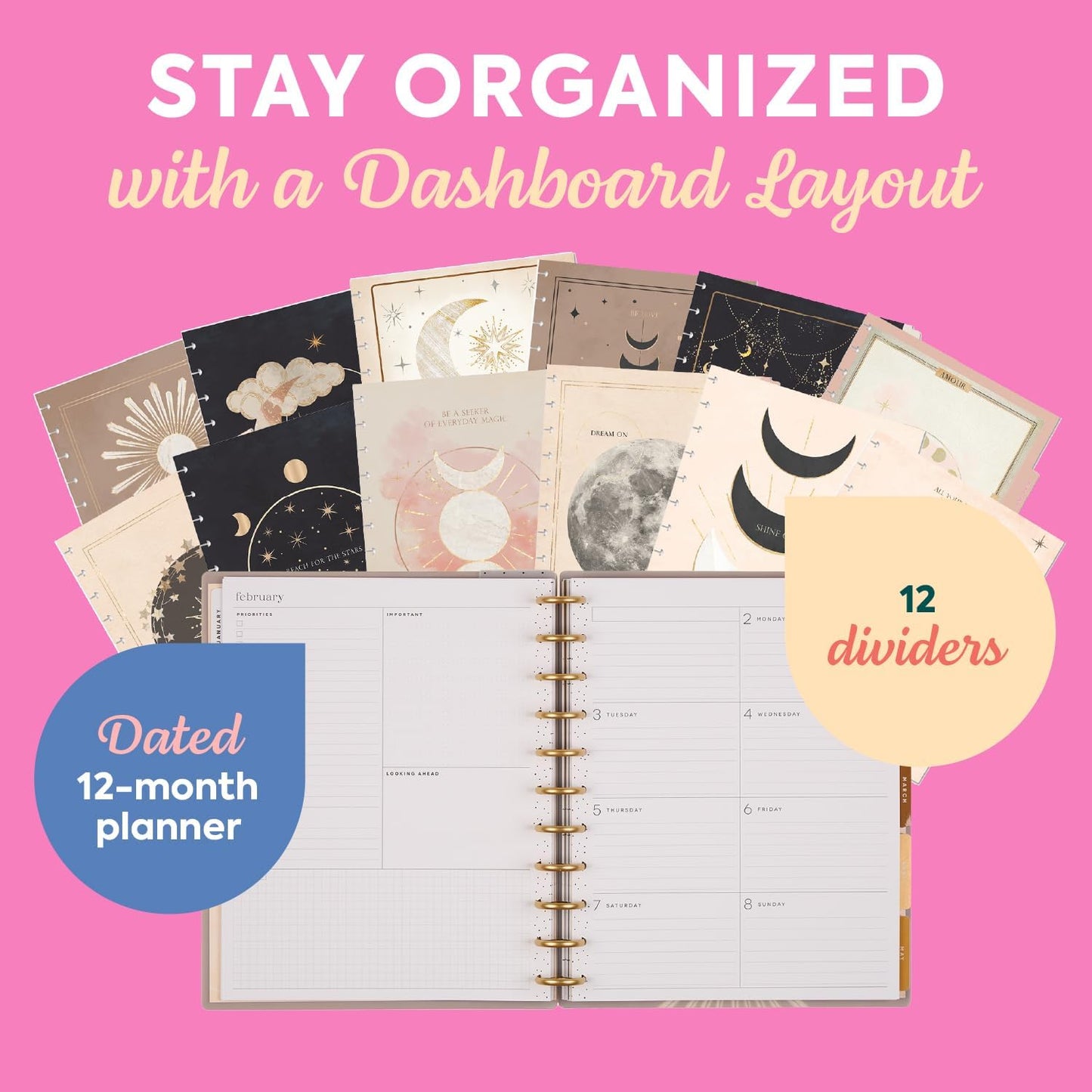 Happy Planner Disc-Bound Planner Jan.–Dec. 2026, Includes 3 Extra Months and 2 Sticker Sheets, Big Size, 8.5" x 11", Dashboard Layout, Star Lover