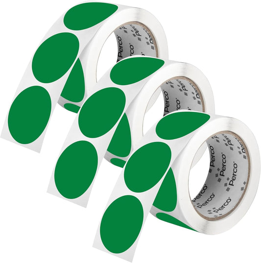 Perco Green 2-Inch Round Circle Dot Sticker Labels - Multi-Roll Pack (3 Rolls, 500 Labels Each) - Permanent Adhesive, Vibrant Colors, Strong Hold - Perforated for Easy Use - Made in USA