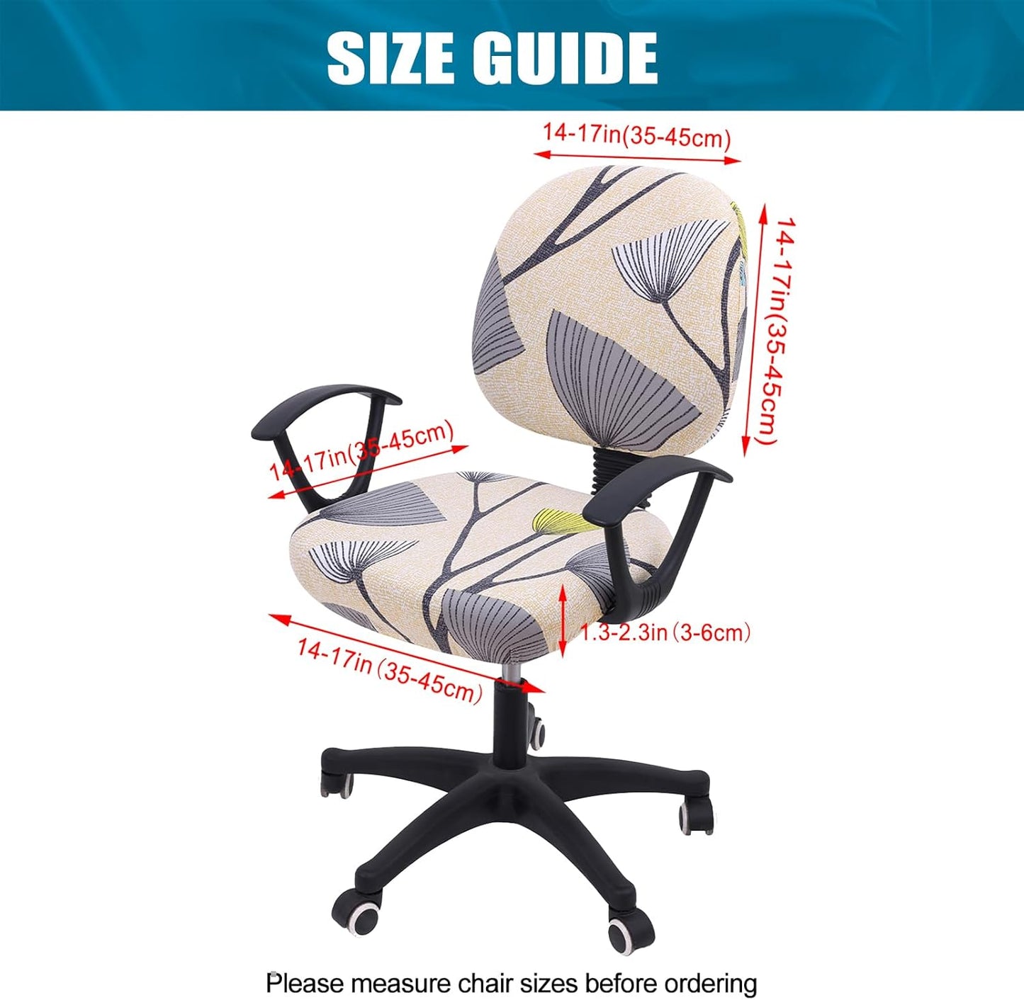 Smiry Stretch Printed Office Computer Chair Covers, Universal Washable Removable Desk Rotating Chair Slipcovers Protector, Seat + Backrest Cover - Yellow and Grey