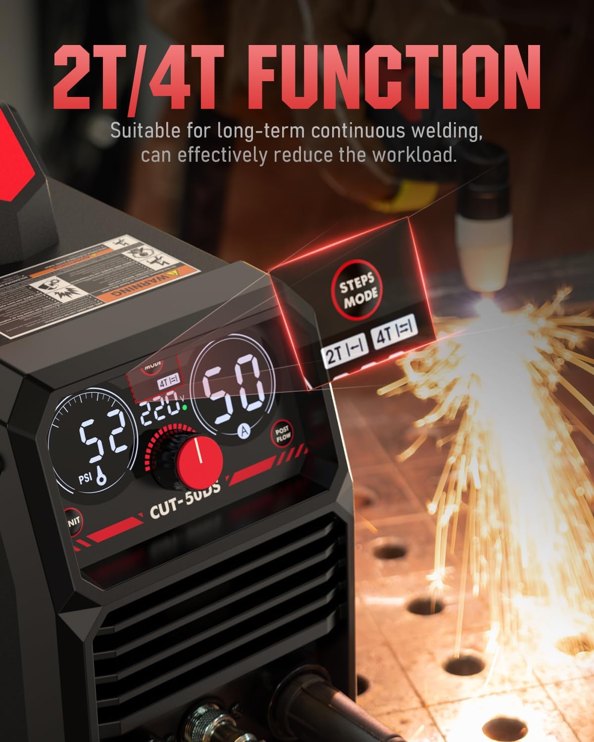 YESWELDER CUT-50DS Plasma Cutter, 50Amp Air Power Large Digital Display 110/220V Dual Voltage IGBT Inverter Plasma Cutting Machine